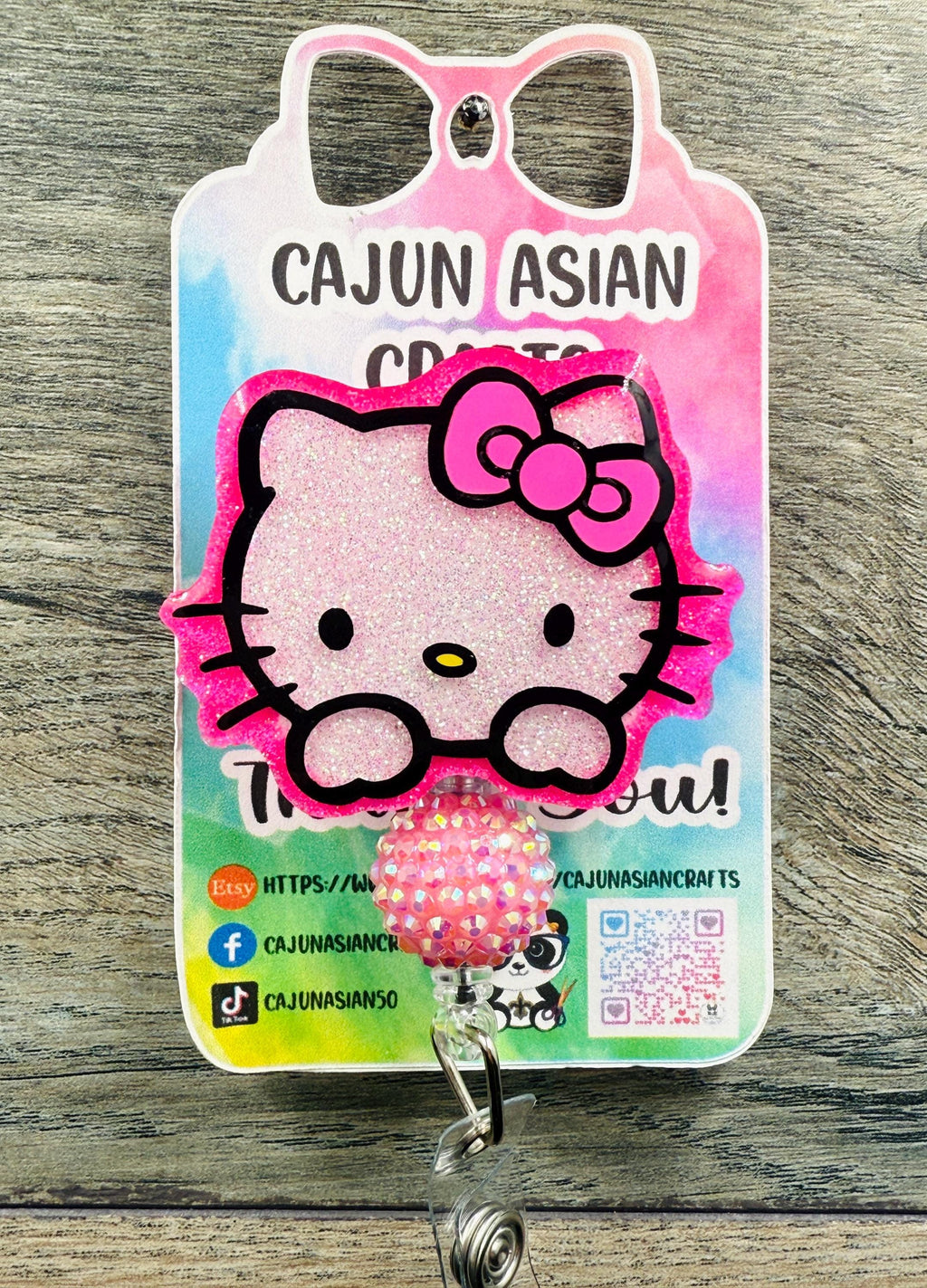 Pink Kitty Badge Reel/ID Clip Retractable-(Alligator, Belt, MRI Safe, Carabiner Clips) & Non-Retractable Clips