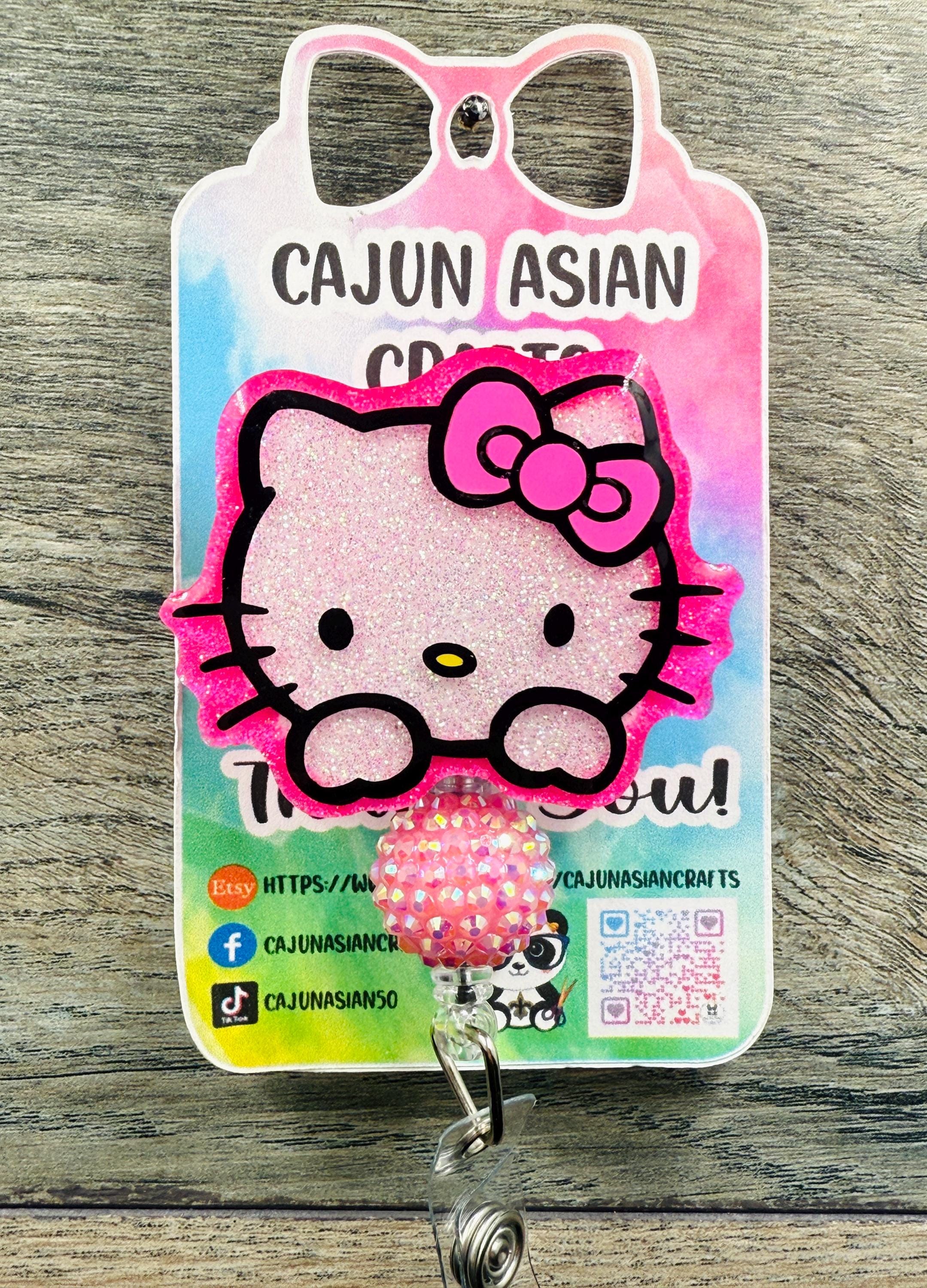 Pink Kitty Badge Reel/ID Clip Retractable-(Alligator, Belt, MRI Safe, Carabiner Clips) & Non-Retractable Clips