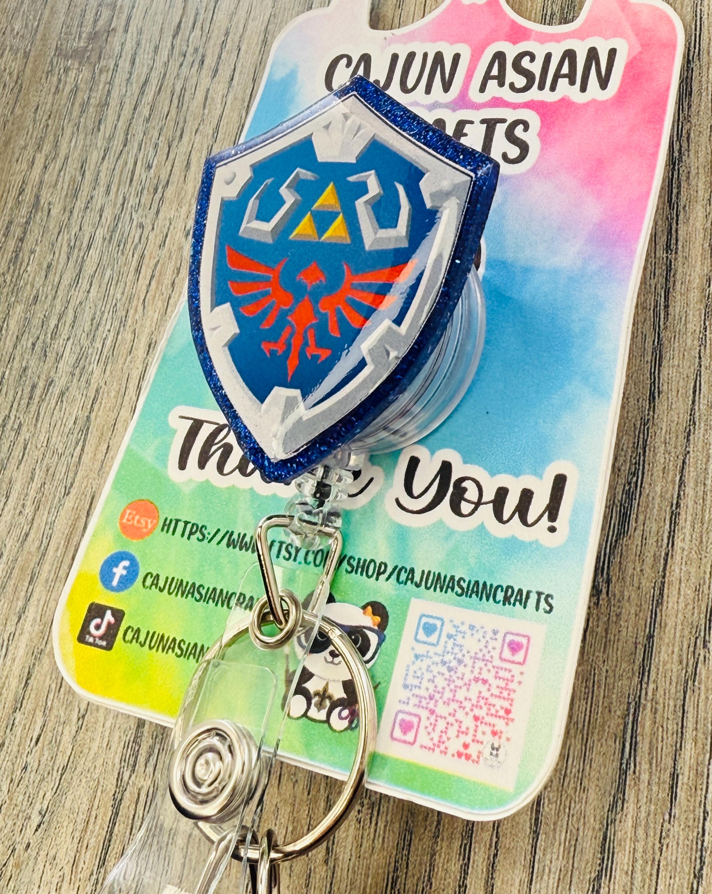 Hylian Shield Zelda Badge Reel/ID Clip-Retractable Clips-(Alligator, Belt, MRI Safe, Carabiner) & Non-Retractable Clips