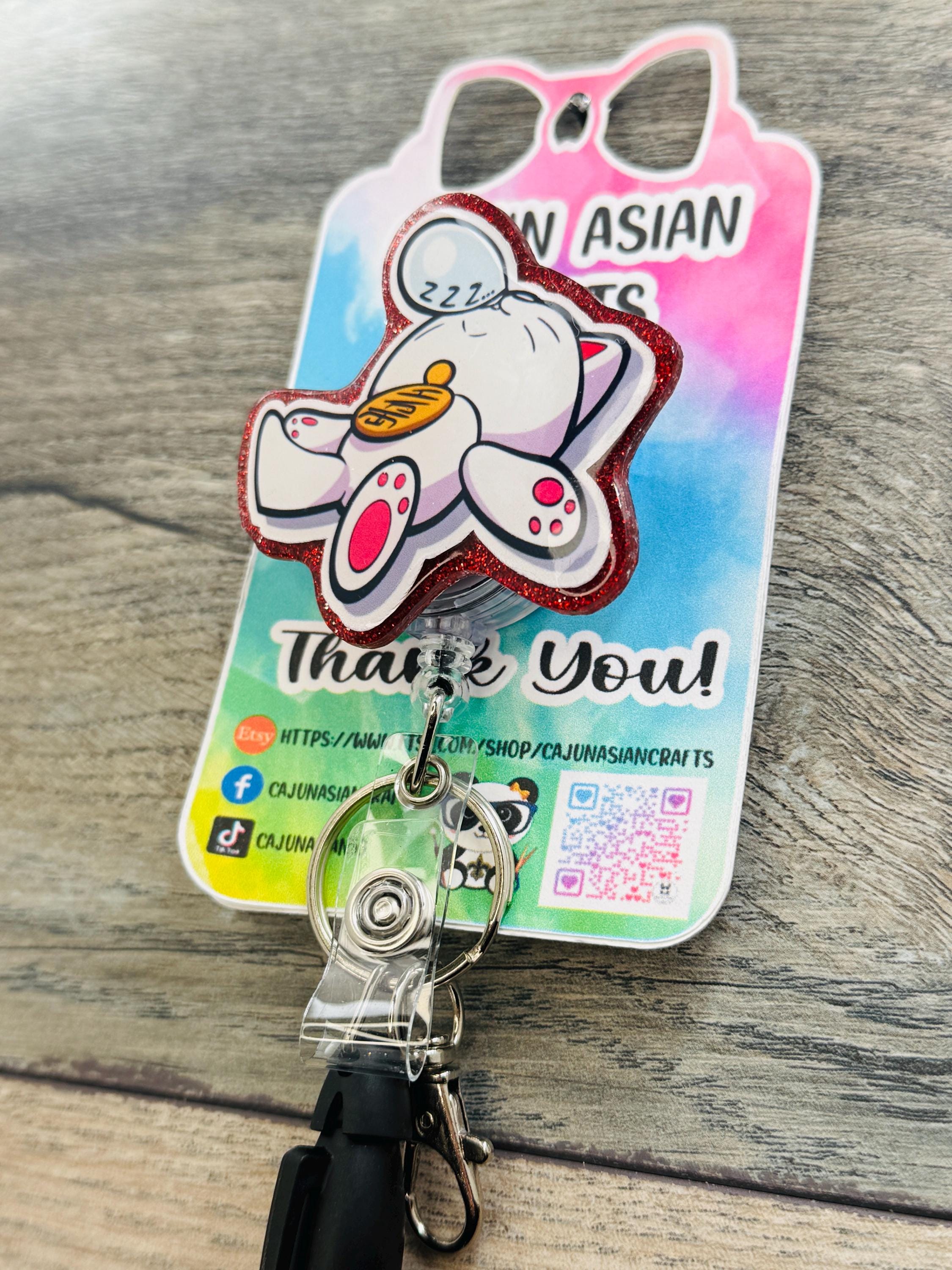 Sleeping Cat Granny Anime Badge Reel/ID Clip Retractable-(Alligator, Belt, MRI Safe, Carabiner Clips) & Non-Retractable Clips