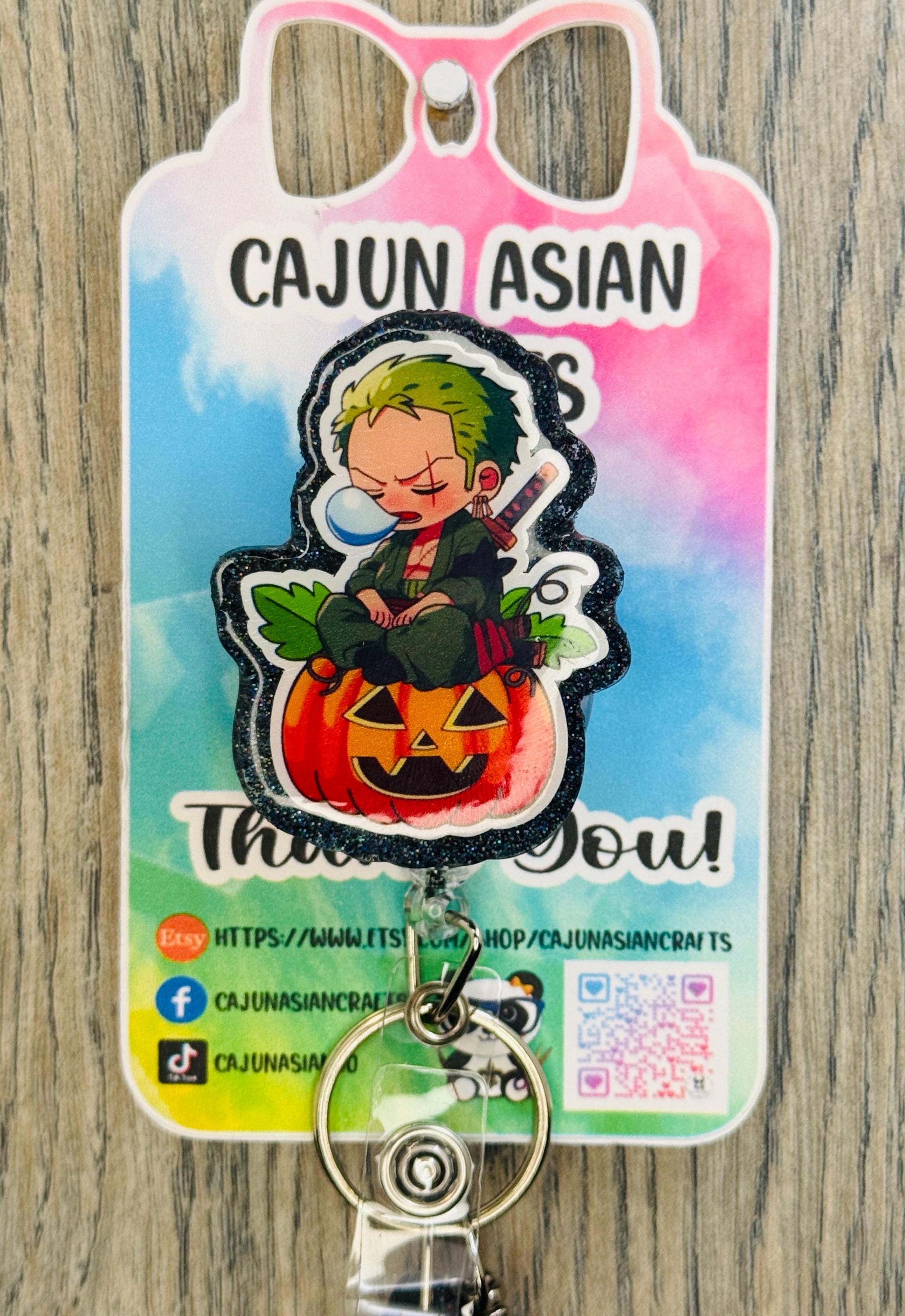 Pirate Anime Z Halloween Pumpkin Reel/ID Clip-Retractable Clips-(Alligator, Belt, MRI Safe, Carabiner) & Non-Retractable Clips