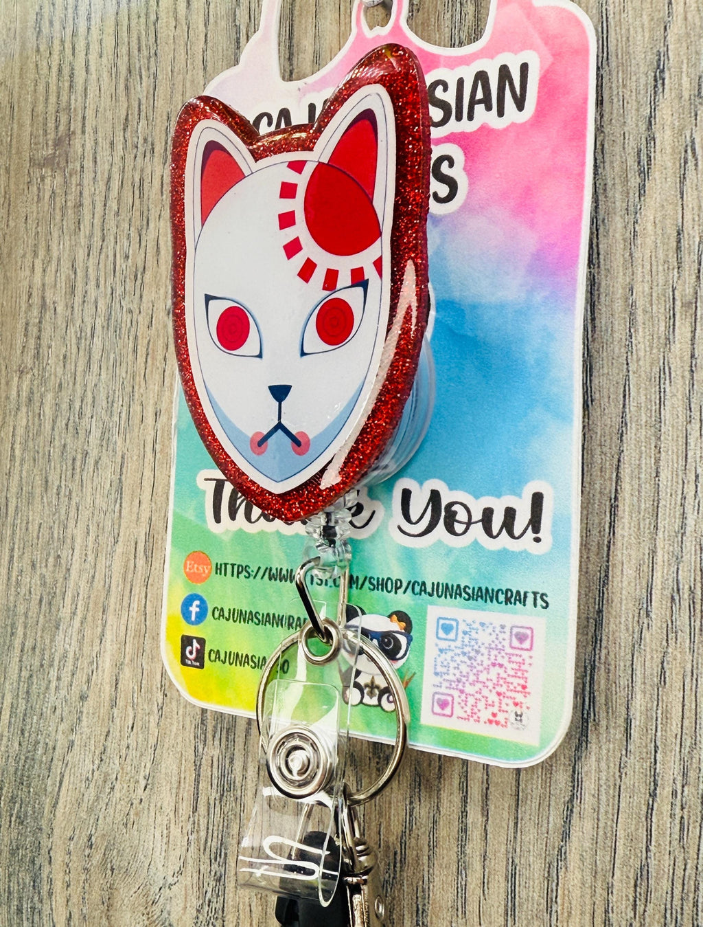 Demon Anime Mask Badge Reel/ID Clip Retractable-(Alligator, Belt, MRI Safe, Carabiner Clips) & Non-Retractable Clips