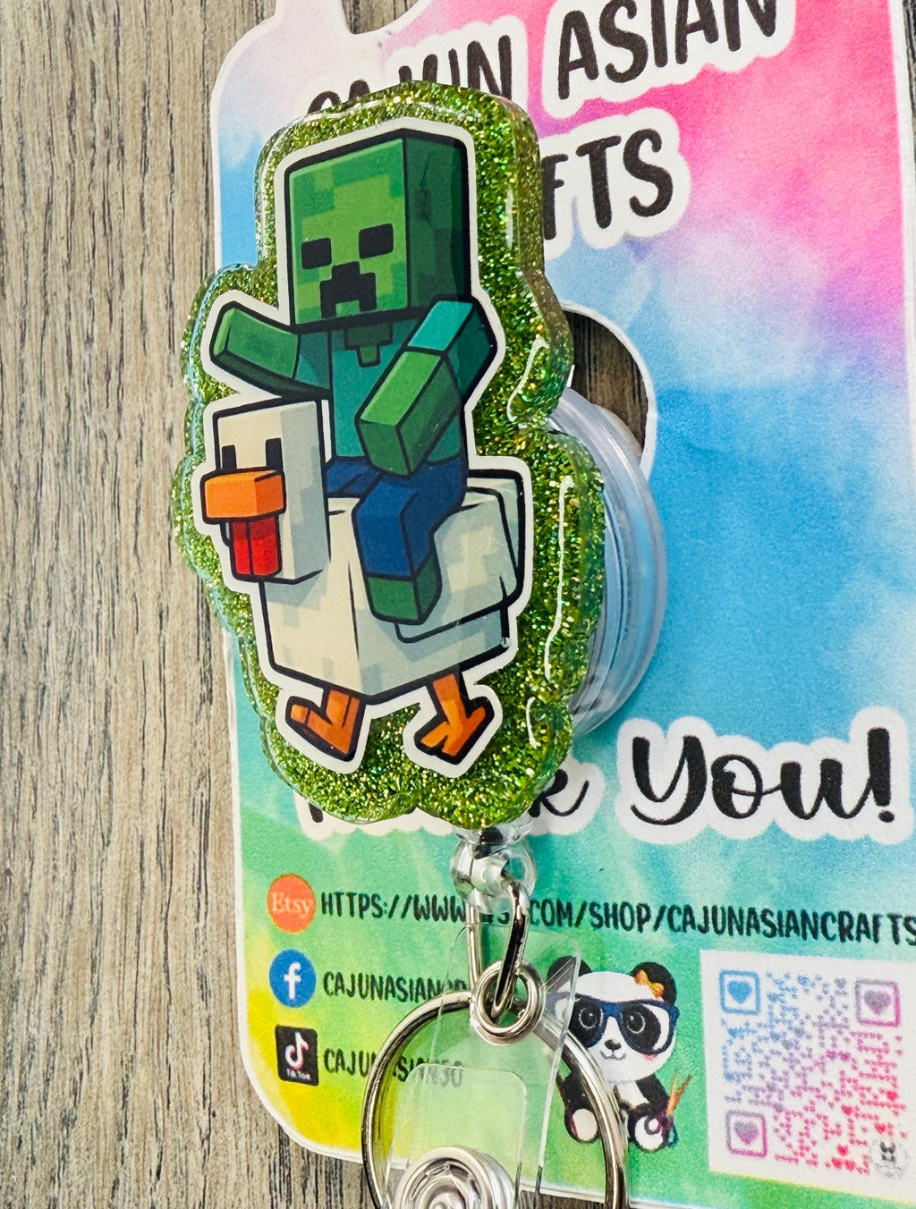 Zombie on Pixel Chicken Inspired Badge Reel/ID Clip-Retractable Clips-(Alligator, Belt, MRI Safe, Carabiner) & Non-Retractable Clips