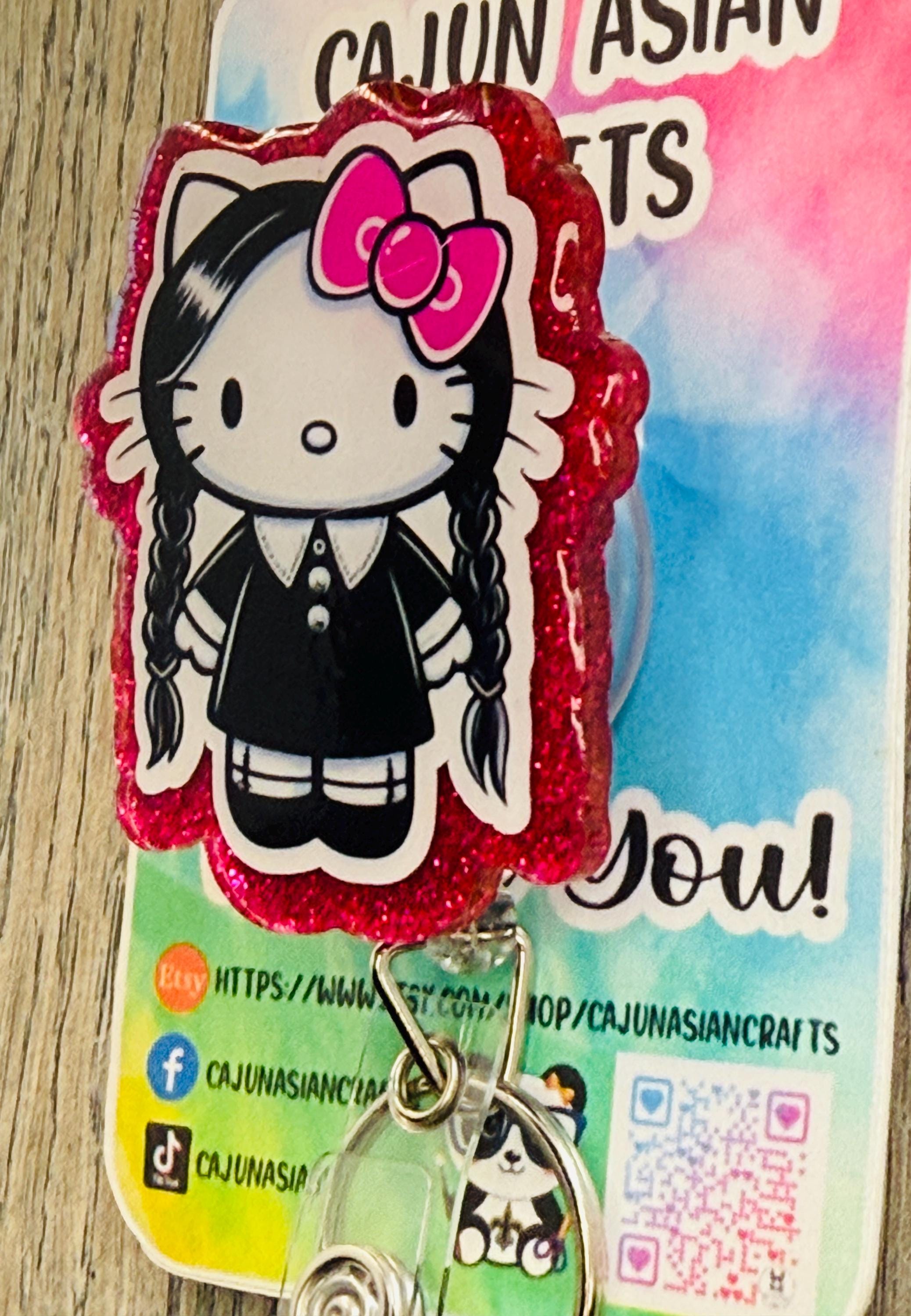 Kitty Wednesday Halloween Inspired Badge Reel/ID Clip-Retractable Clips-(Alligator, Belt, MRI Safe, Carabiner) & Non-Retractable Clips