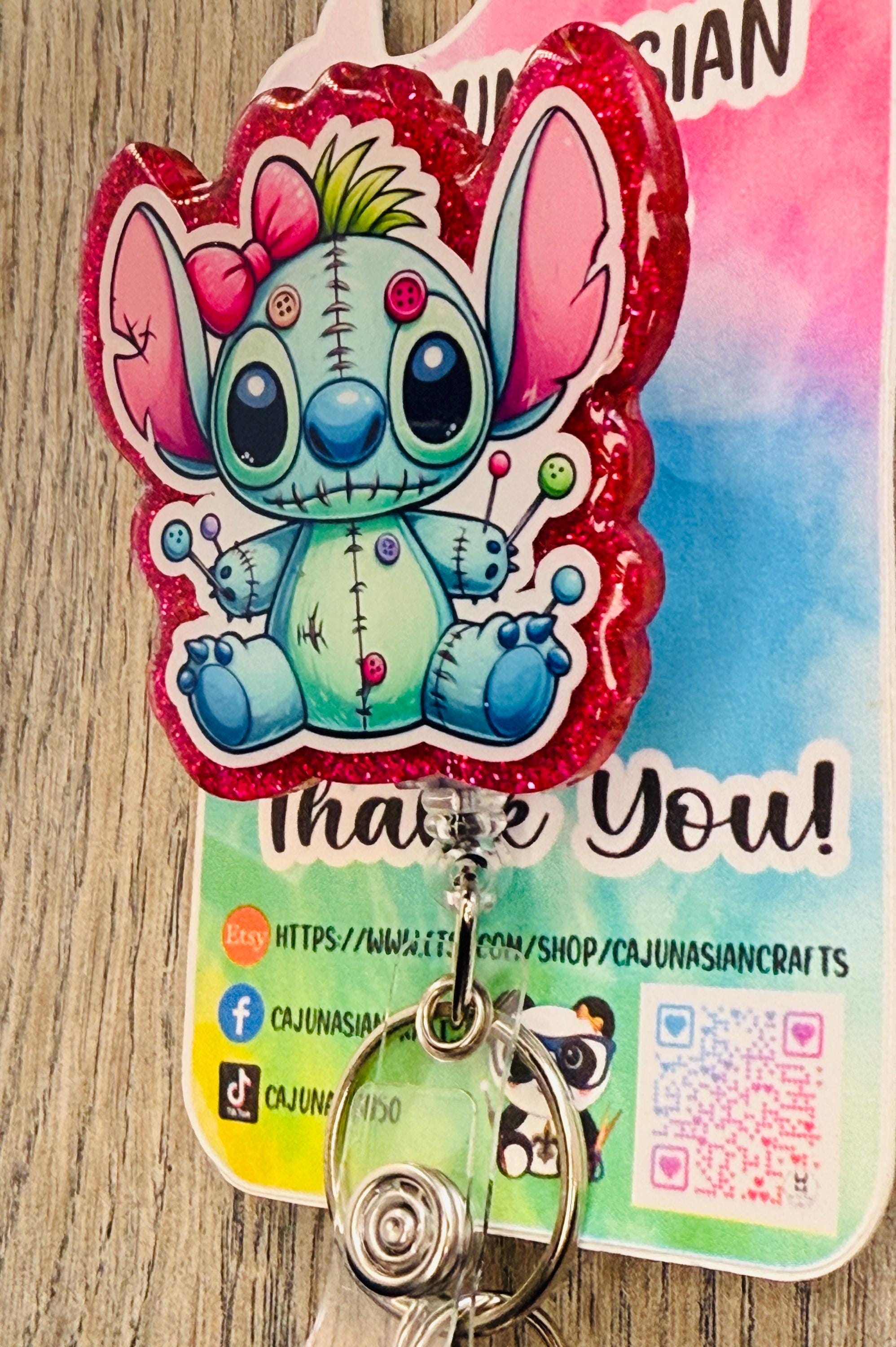 Voodoo Halloween Stitch Anime Badge Reel/ID Clip Retractable-(Alligator, Belt, MRI Safe, Carabiner Clips) & Non-Retractable Clips