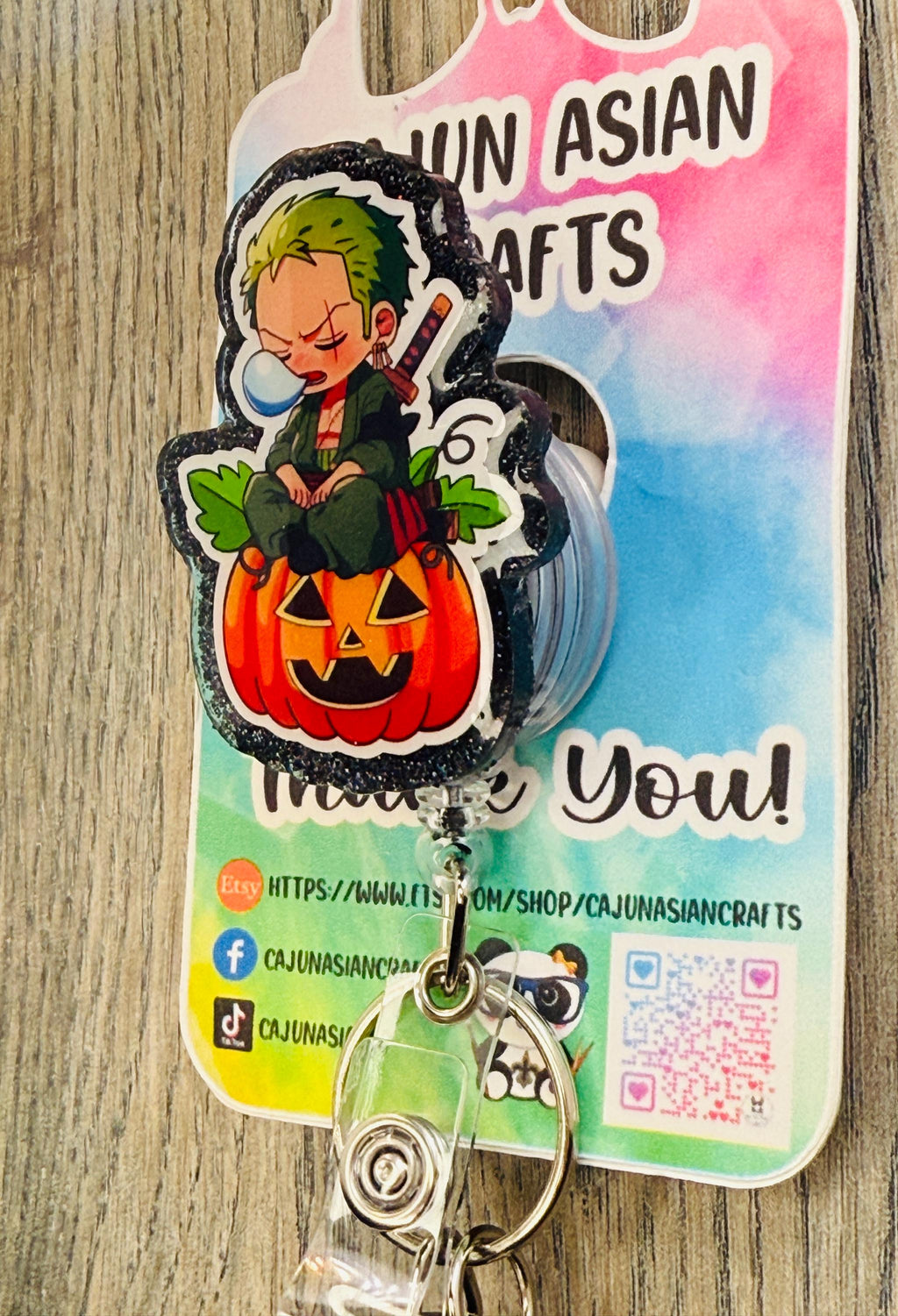 Pirate Anime Z Halloween Pumpkin Reel/ID Clip-Retractable Clips-(Alligator, Belt, MRI Safe, Carabiner) & Non-Retractable Clips