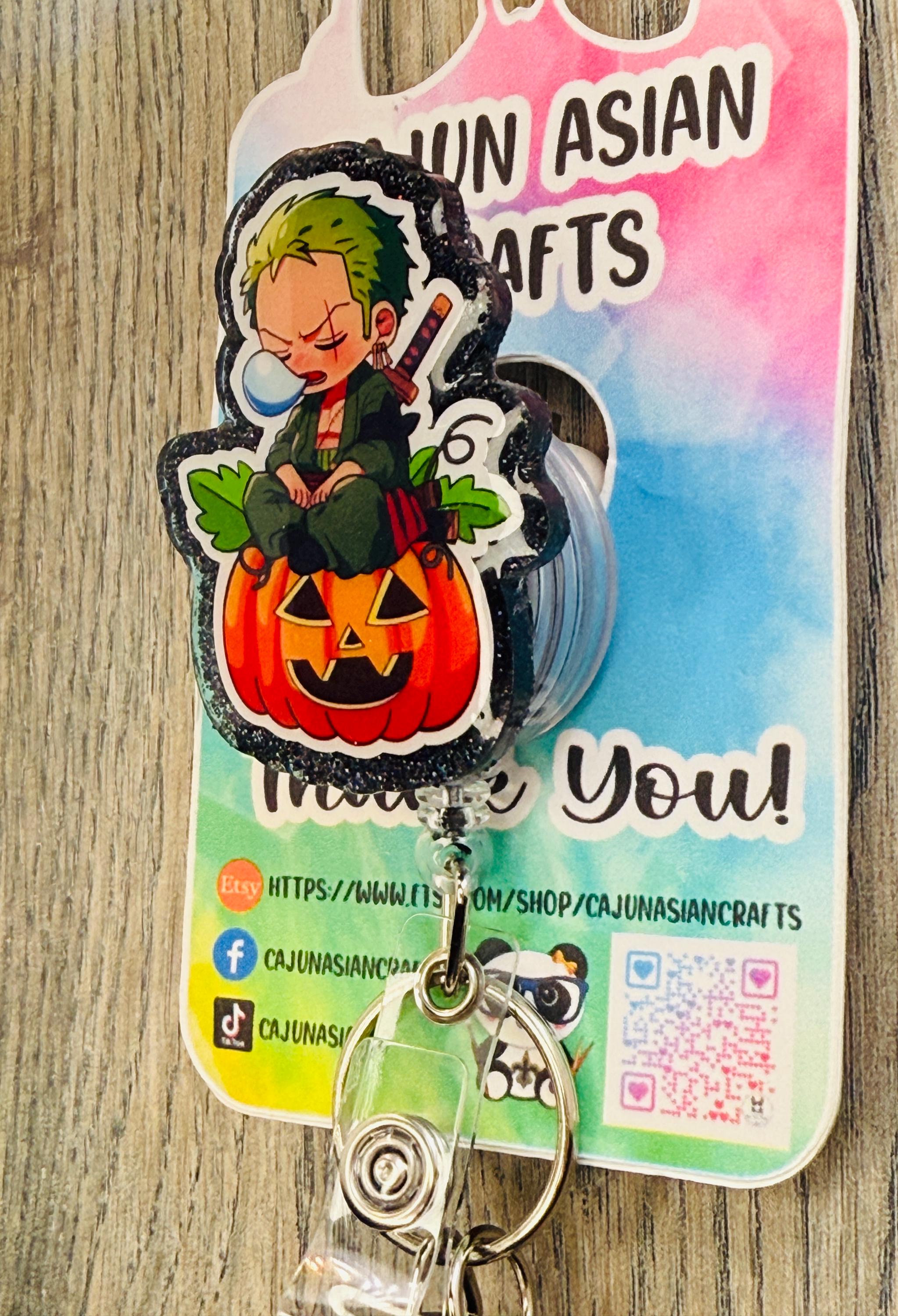 Pirate Anime Z Halloween Pumpkin Reel/ID Clip-Retractable Clips-(Alligator, Belt, MRI Safe, Carabiner) & Non-Retractable Clips