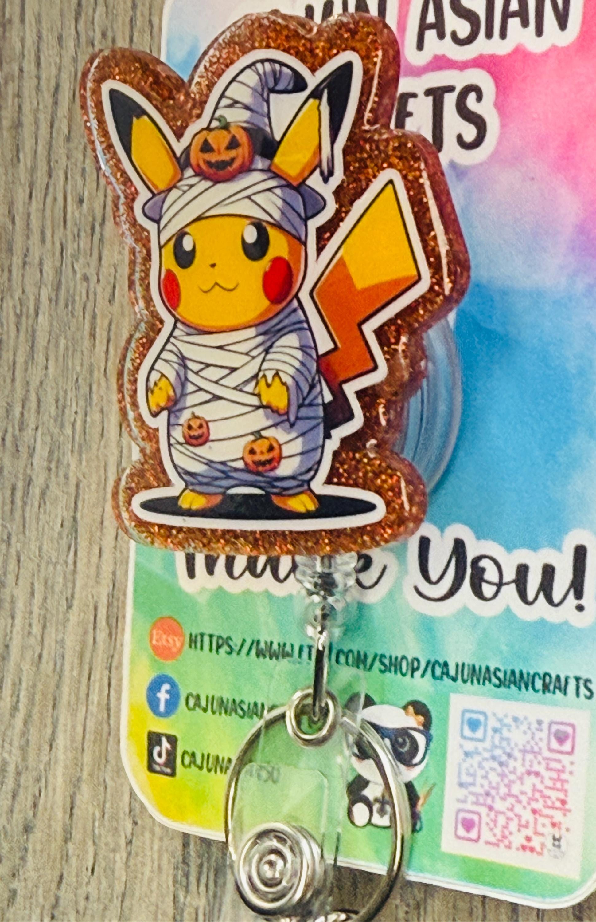 Halloween Pikachu Anime Badge Reel/ID Clip-Retractable Clips-(Alligator, Belt, MRI Safe, Carabiner) & Non-Retractable Clips