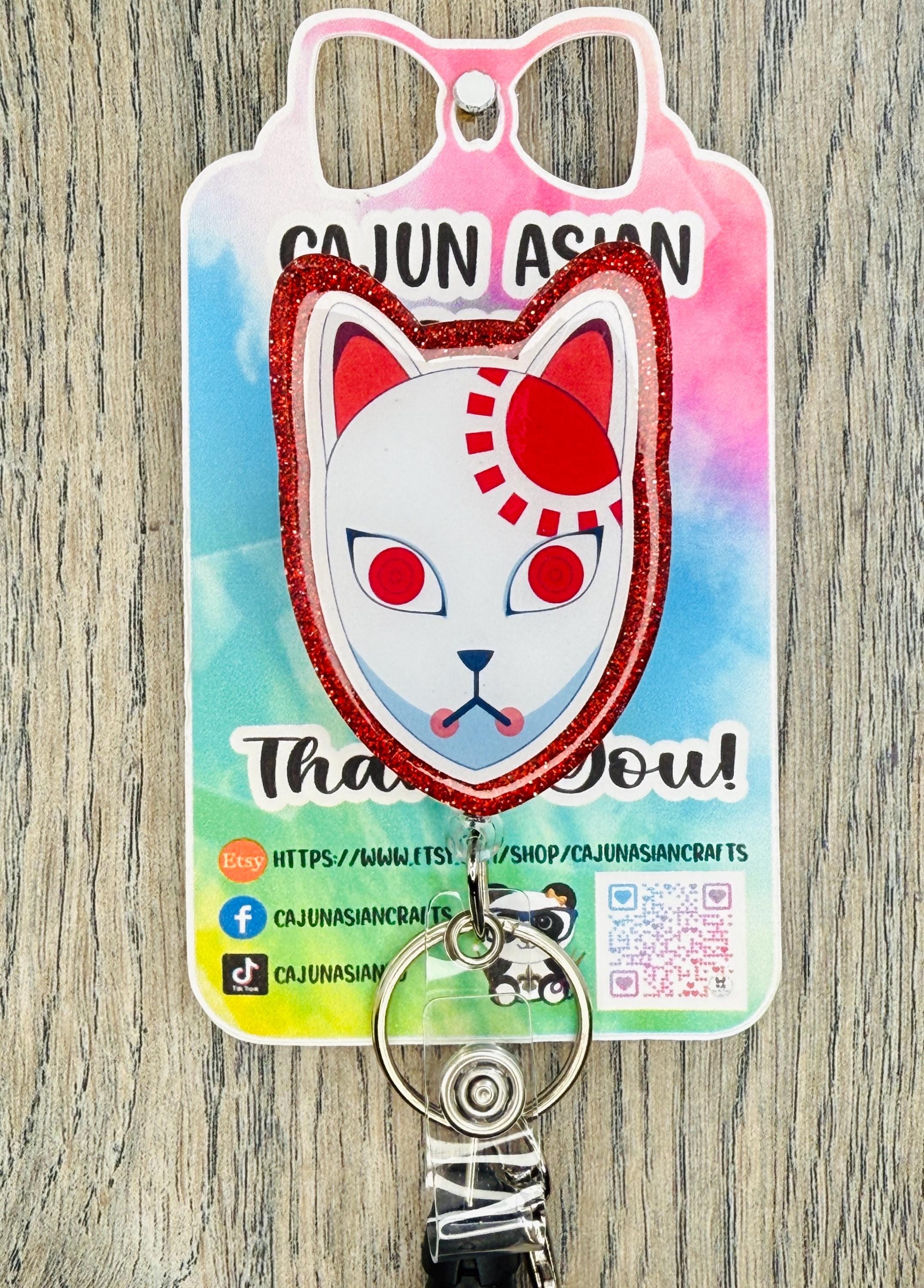 Demon Anime Mask Badge Reel/ID Clip Retractable-(Alligator, Belt, MRI Safe, Carabiner Clips) & Non-Retractable Clips