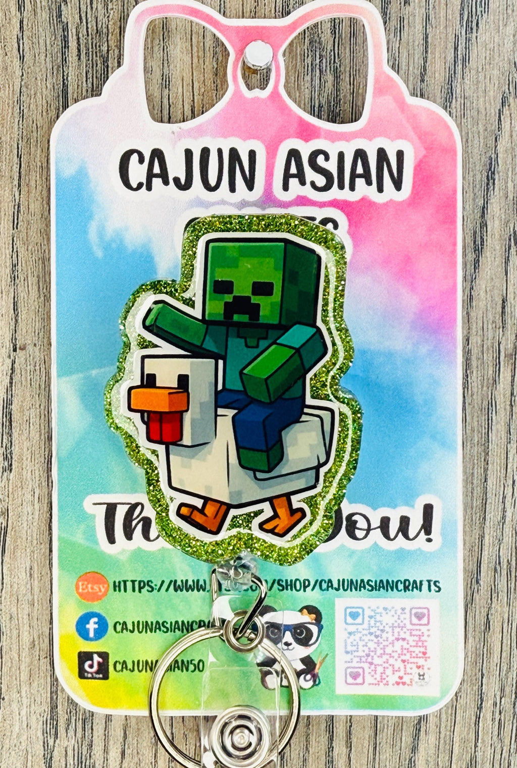 Zombie on Pixel Chicken Inspired Badge Reel/ID Clip-Retractable Clips-(Alligator, Belt, MRI Safe, Carabiner) & Non-Retractable Clips