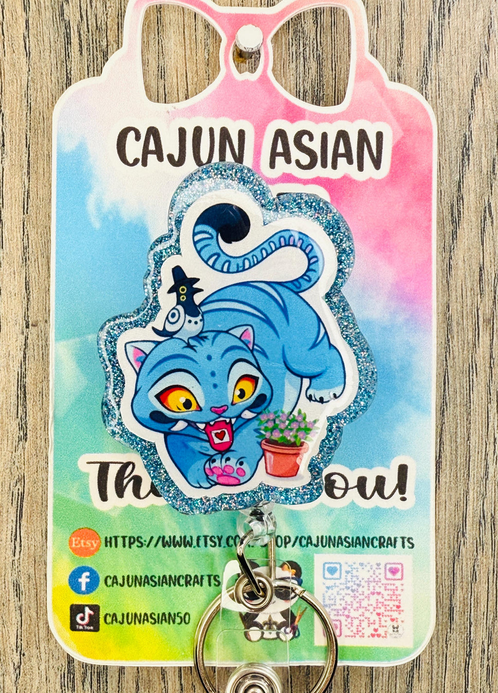 Demon Anime Blue Derpy Cat Plant KPOP Reel/ID Clip/Holder (Retractable, Belt, Non-Retractable, MRI Safe)Permanent or Interchangeable