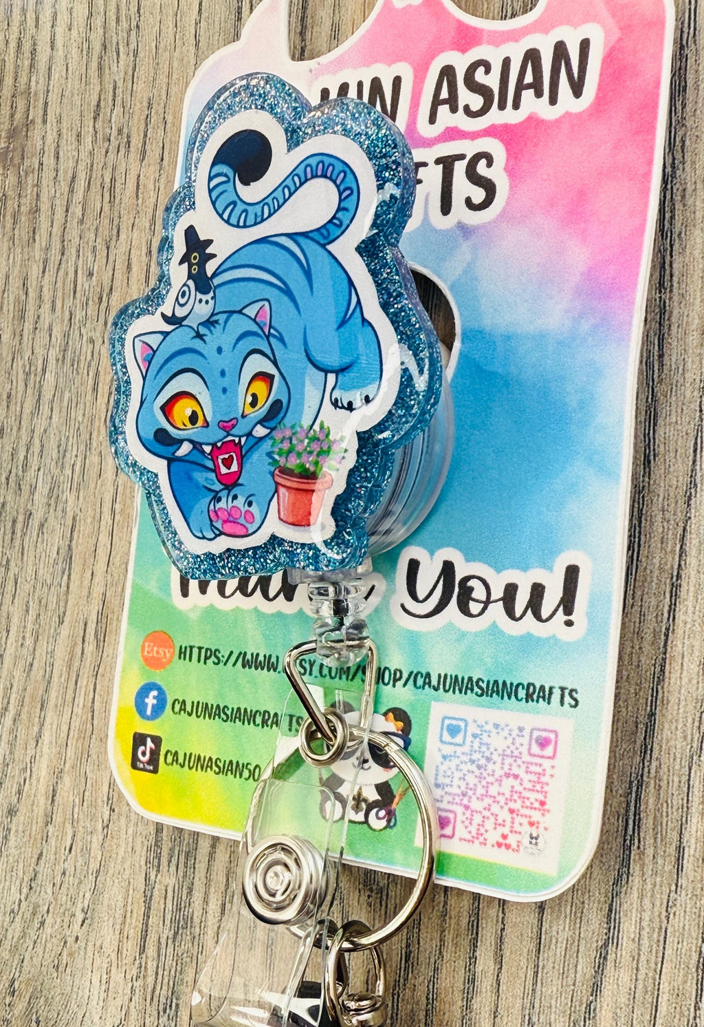 Demon Anime Blue Derpy Cat Plant KPOP Reel/ID Clip/Holder (Retractable, Belt, Non-Retractable, MRI Safe)Permanent or Interchangeable