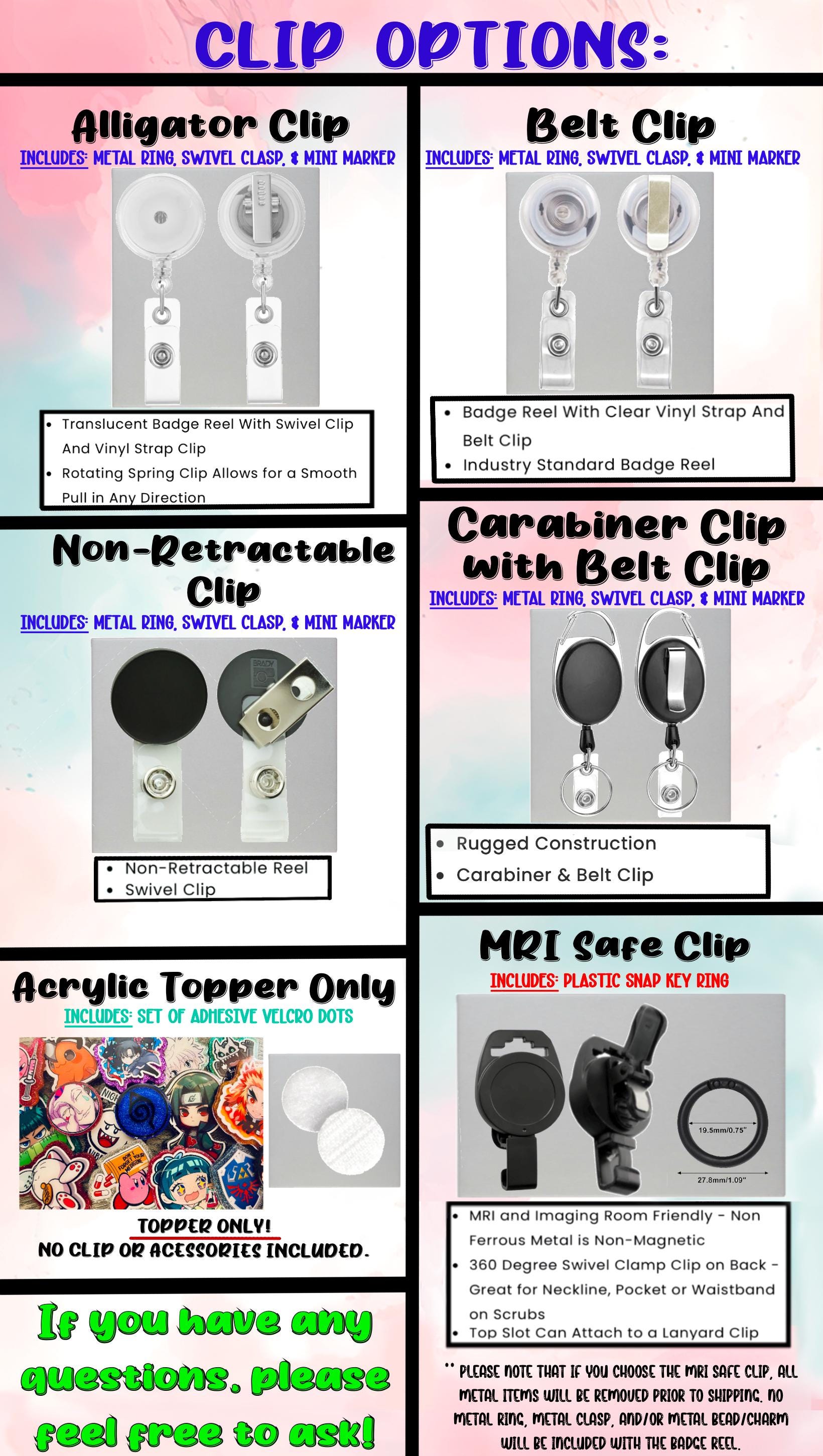 Chibi KPOP Anime Reel/ID Clip-Retractable Clips-(Alligator, Belt, MRI Safe, Carabiner) & Non-Retractable Clips