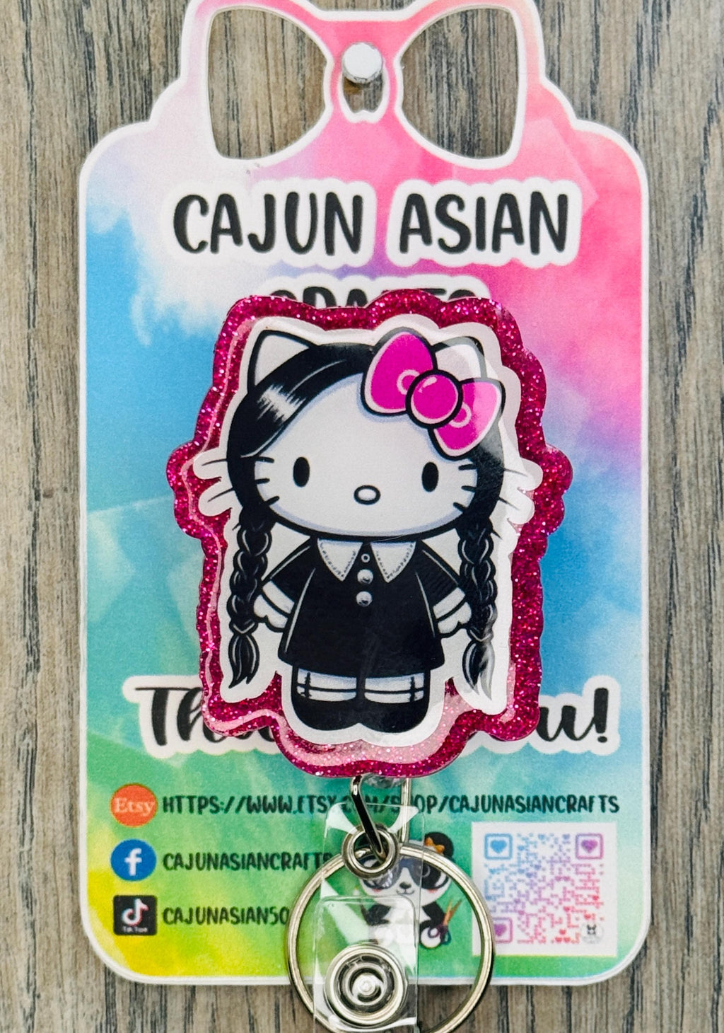 Kitty Wednesday Halloween Inspired Badge Reel/ID Clip-Retractable Clips-(Alligator, Belt, MRI Safe, Carabiner) & Non-Retractable Clips