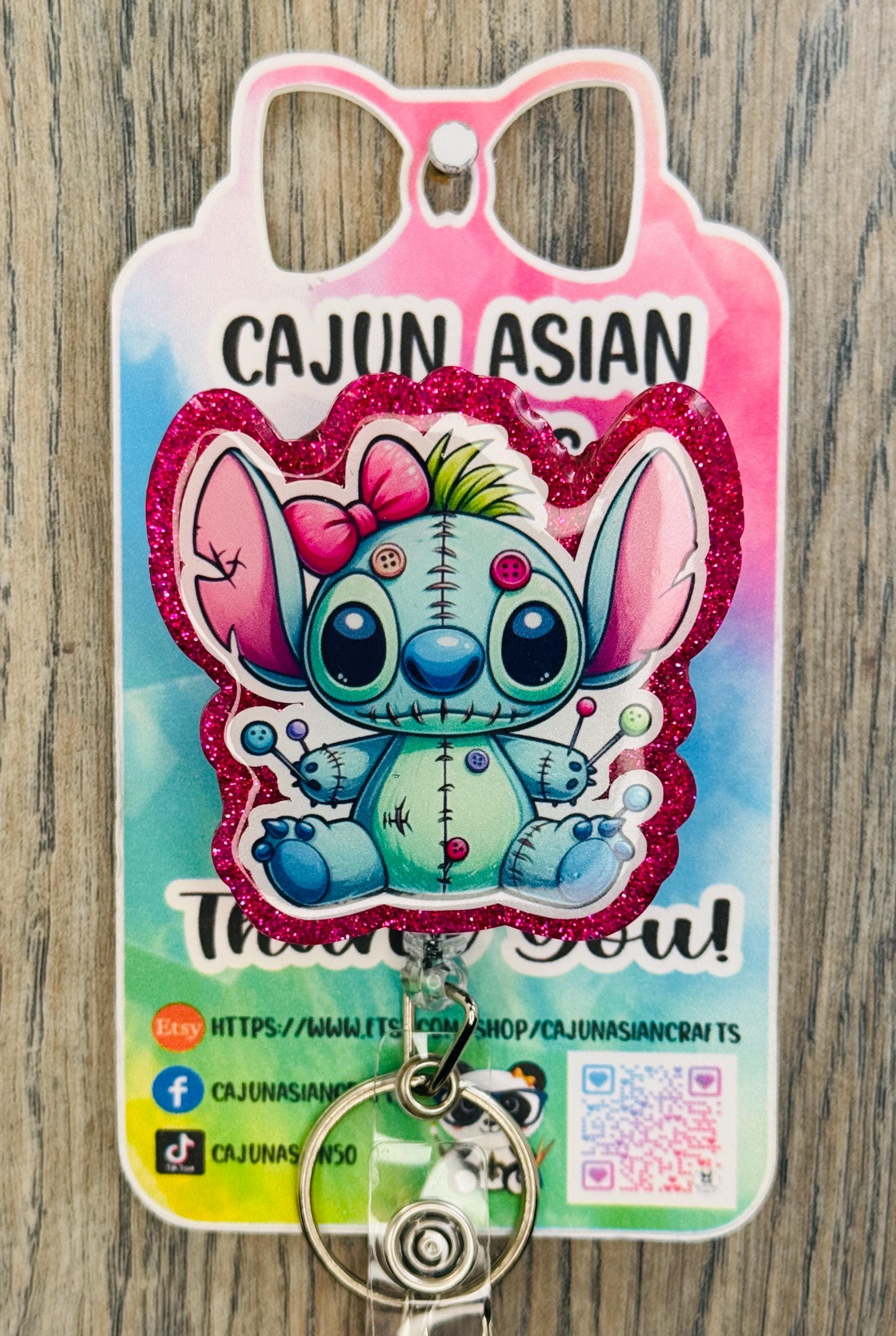 Voodoo Halloween Stitch Anime Badge Reel/ID Clip Retractable-(Alligator, Belt, MRI Safe, Carabiner Clips) & Non-Retractable Clips