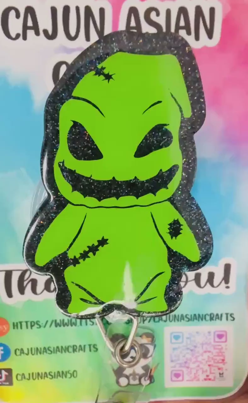 Halloween Nightmare Boogy Man Badge Reel/ ID Clip-Retractable Clips-(Alligator, Belt, MRI Safe, Carabiner) & Non-Retractable Clips