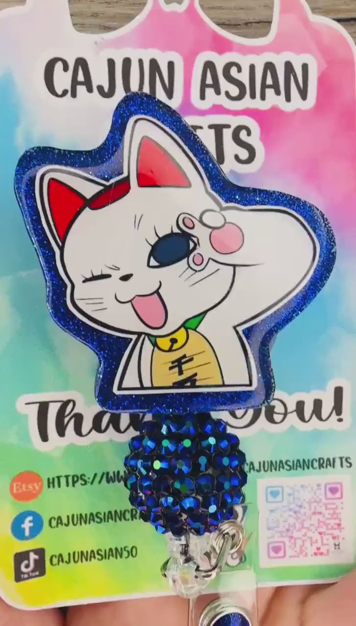 Anime Cat Granny Inspired Badge Reel/ID Clip Retractable-(Alligator, Belt, MRI Safe, Carabiner Clips) & Non-Retractable Clips