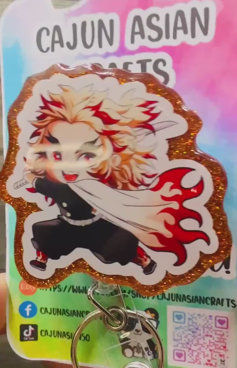 Fire Chibi Demon Anime Badge Reel/ID Clip Retractable-(Alligator, Belt, MRI Safe, Carabiner Clips) & Non-Retractable Clips