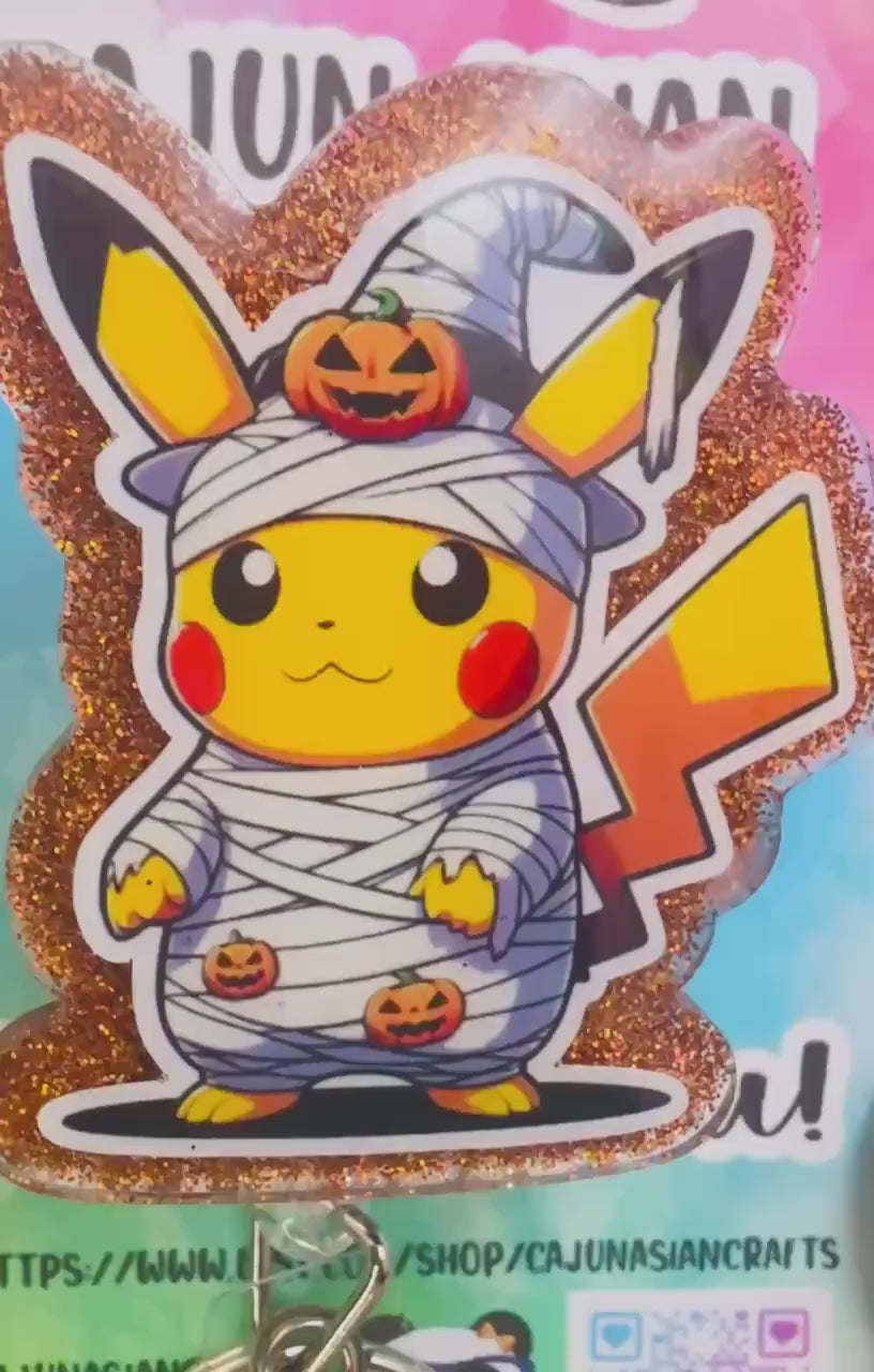 Halloween Pikachu Anime Badge Reel/ID Clip-Retractable Clips-(Alligator, Belt, MRI Safe, Carabiner) & Non-Retractable Clips