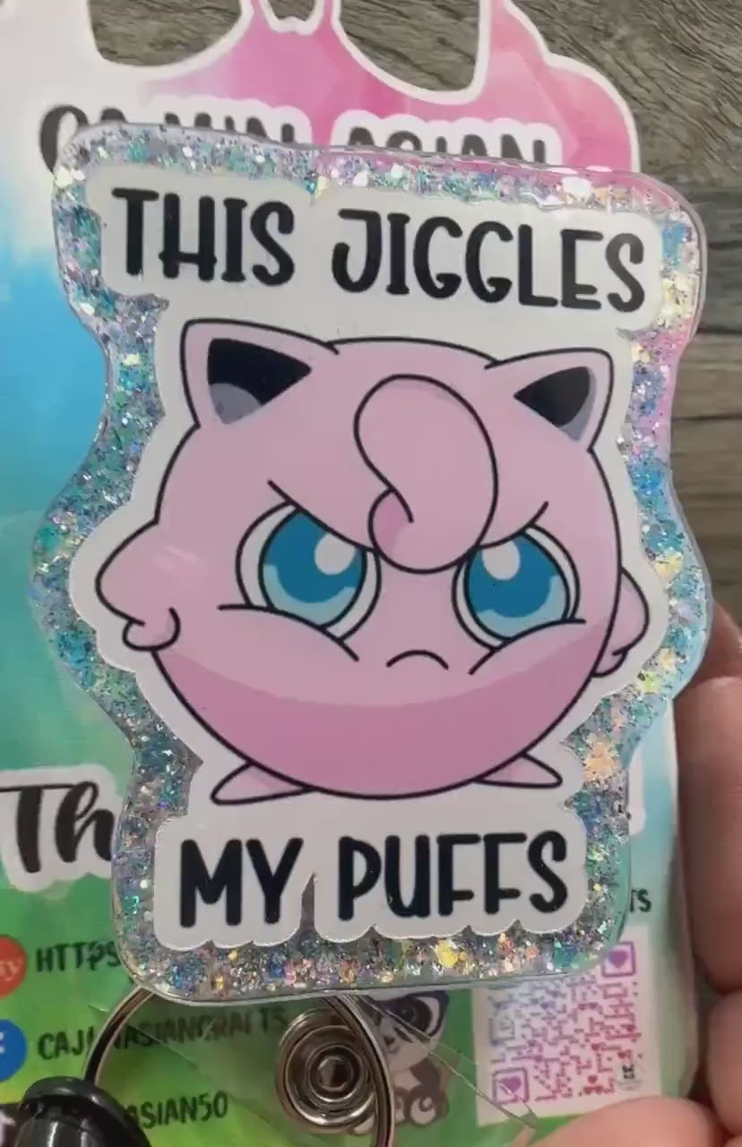 Funny Jigglypuff Inspired Pokemon Badge Reel/ID Clip/Holder-Retractable Clips-(Alligator, Belt, MRI Safe, Carabiner) & Non-Retractable Clips
