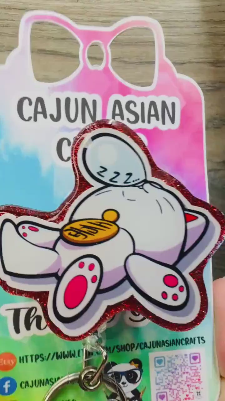 Sleeping Cat Granny Anime Badge Reel/ID Clip Retractable-(Alligator, Belt, MRI Safe, Carabiner Clips) & Non-Retractable Clips