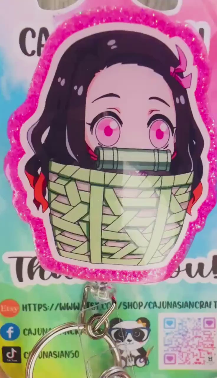 Demon Girl Anime Badge Reel/ID Clip Retractable-(Alligator, Belt, MRI Safe, Carabiner Clips) & Non-Retractable Clips