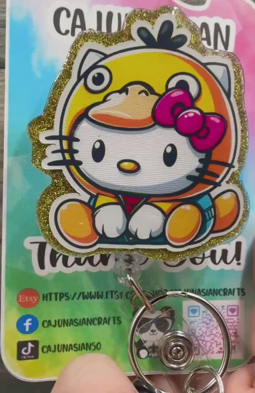 Cute Psyduck Inspired Kitty Badge Reel/ID Clip Retractable-(Alligator, Belt, MRI Safe, Carabiner Clips) & Non-Retractable Clips