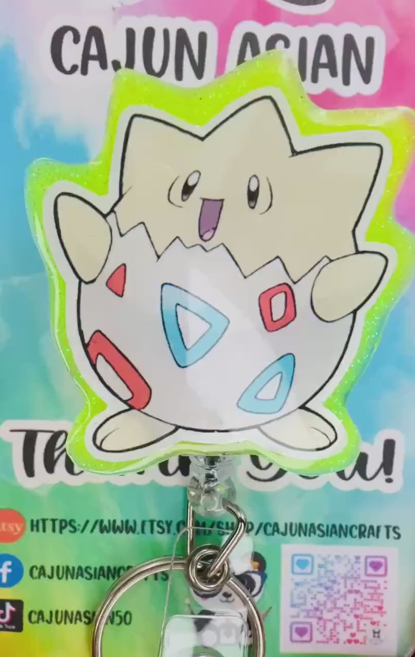 Cute Togepi Pokémon Badge Reel/ID Clip-Retractable Clips-(Alligator, Belt, MRI Safe, Carabiner) & Non-Retractable Clips