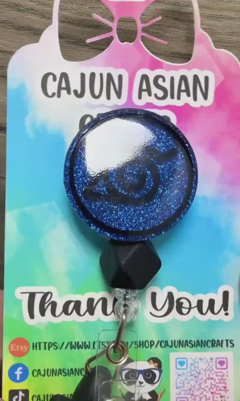 Blue Hidden Leaf Anime Badge Reel/ID Clip Retractable-(Alligator, Belt, MRI Safe, Carabiner Clips) & Non-Retractable Clips