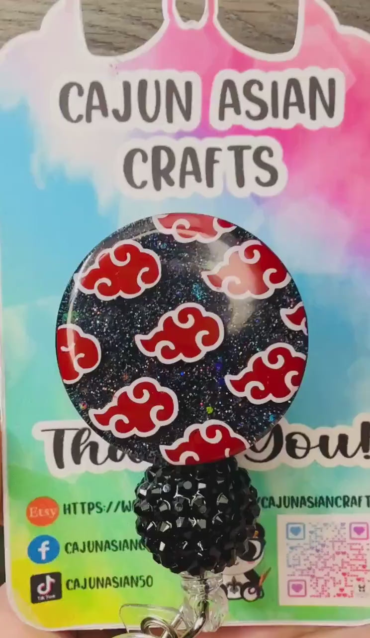 Anime Red Cloud Symbol Badge Reel/ID Clip Retractable-(Alligator, Belt, MRI Safe, Carabiner Clips) & Non-Retractable Clips