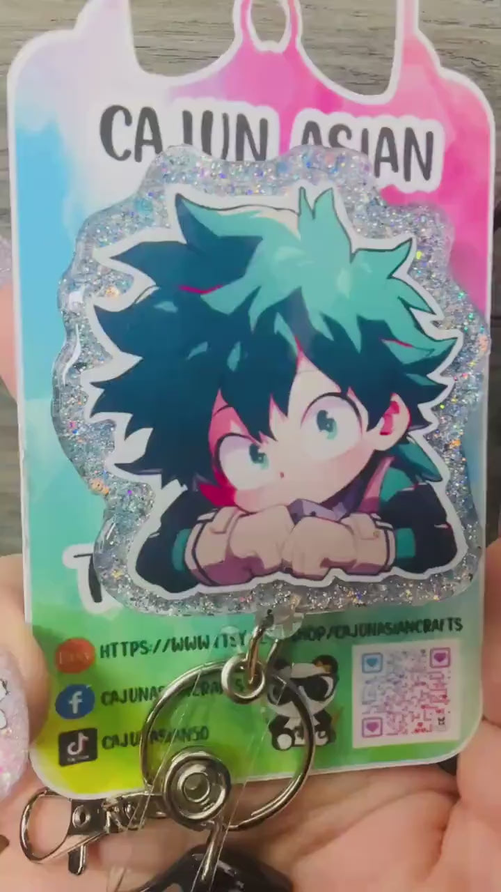 MHA Chibi Inspired Anime Badge Reel/ID Clip/Holder -Retractable Clips-(Alligator, Belt, MRI Safe, Carabiner) & Non-Retractable Clips