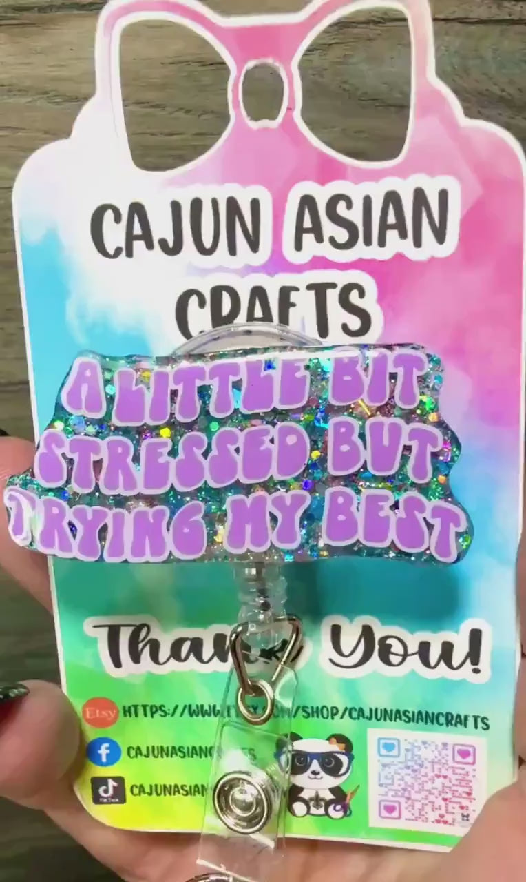 Funny-Cute-Sarcastic Stressed Badge Reel/ID Clip Retractable-(Alligator, Belt, MRI Safe, Carabiner Clips) & Non-Retractable Clips