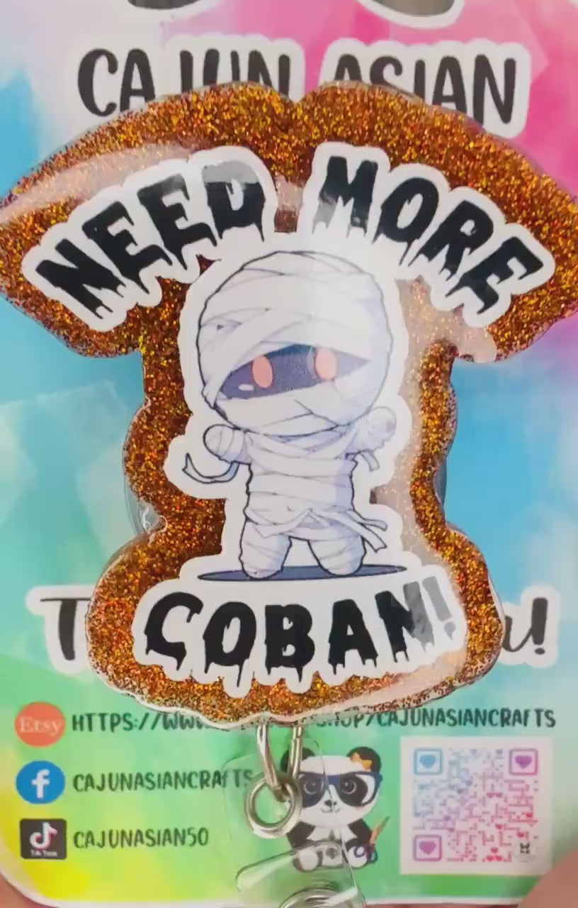 Halloween Coban Mummy Nurse Badge Reel/ ID Clip Retractable Clips-(Alligator, Belt, MRI Safe, Carabiner) & Non-Retractable Clips