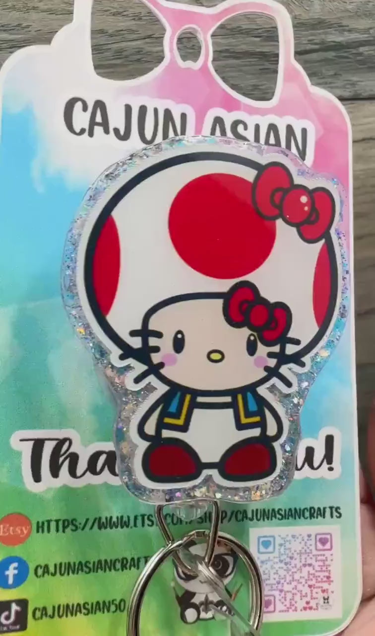 Cute Toad Kitty Inspired Anime Badge Reel/ID Clip-Retractable Clips-(Alligator, Belt, MRI Safe, Carabiner) & Non-Retractable Clips