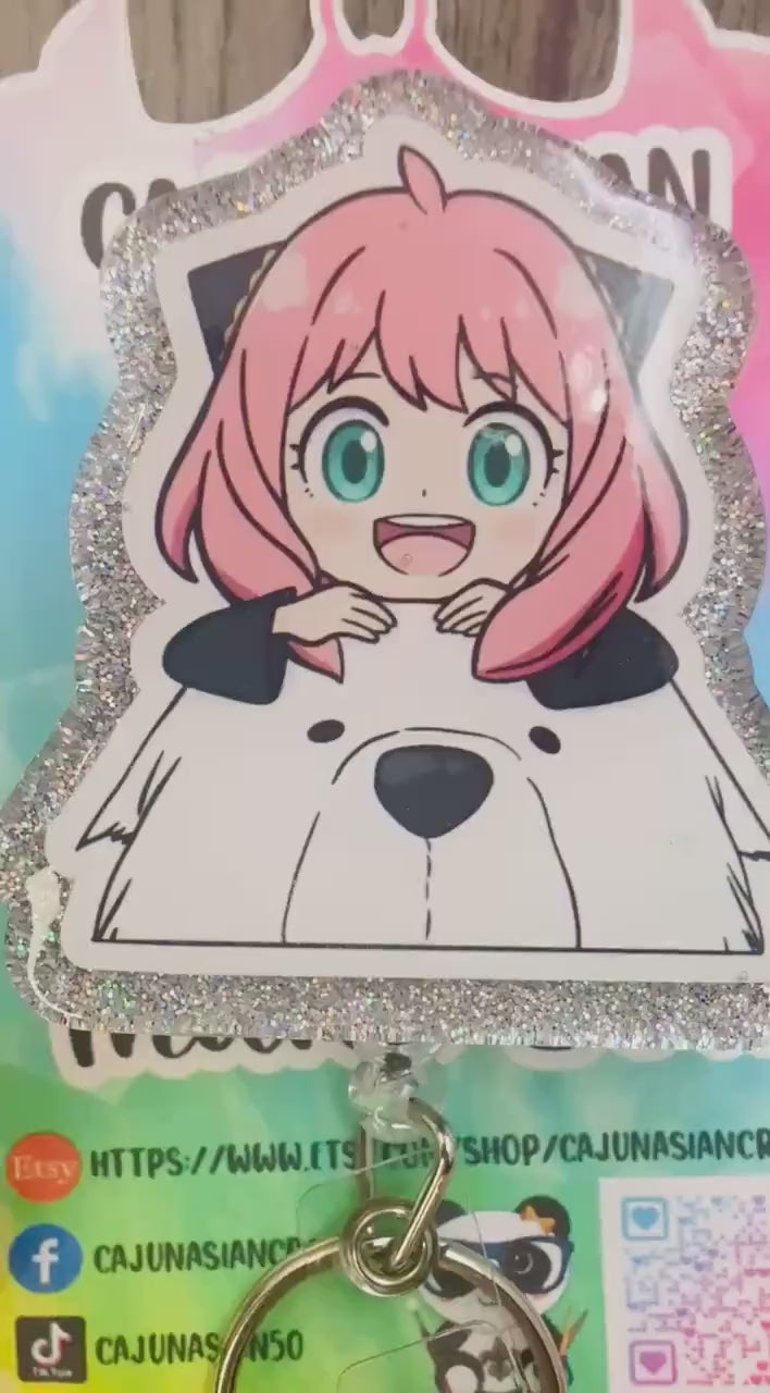 Spy Girl w/Bond Anime Inspired Badge Reel/ID Clip-Retractable Clips-(Alligator, Belt, MRI Safe, Carabiner) & Non-Retractable Clips