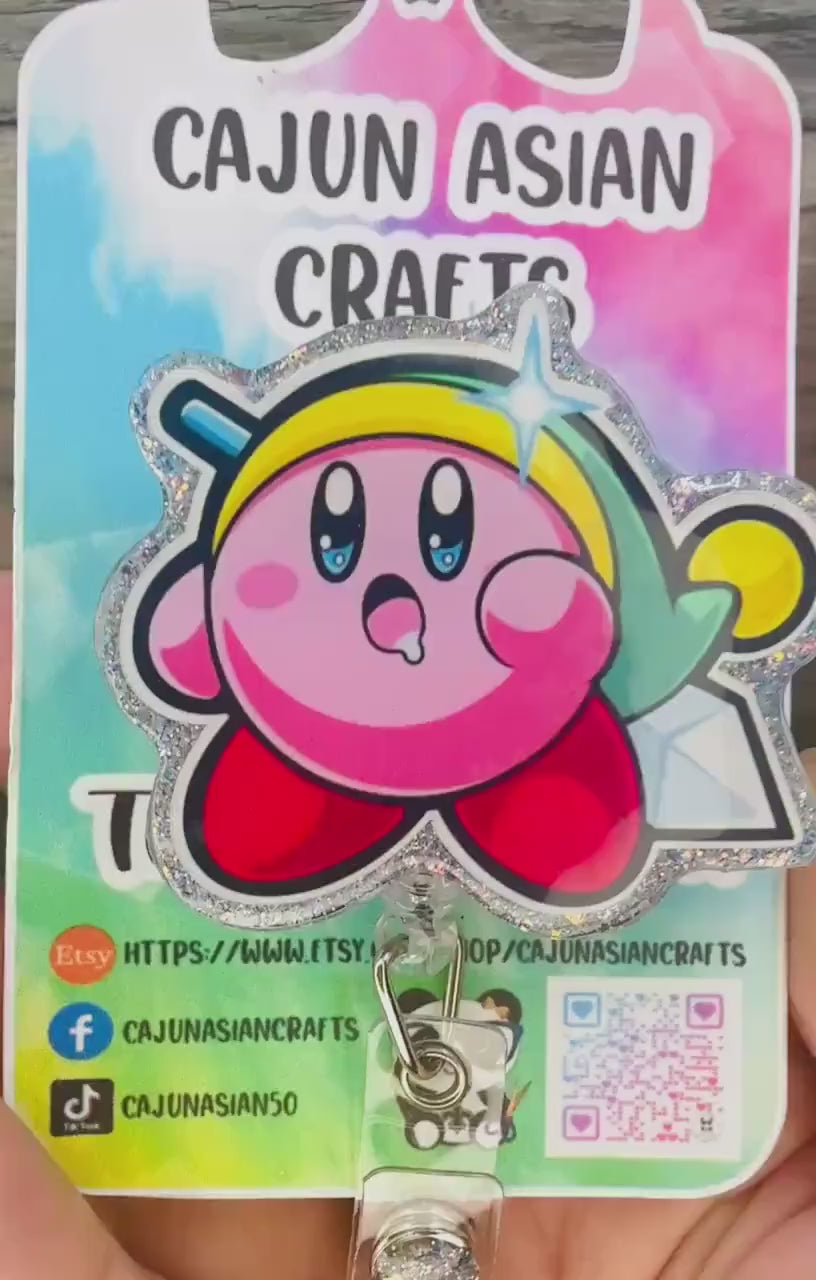 Link Kirby Zelda Video Game Badge Reel/ID Clip-Retractable Clips-(Alligator, Belt, MRI Safe, Carabiner) & Non-Retractable Clips