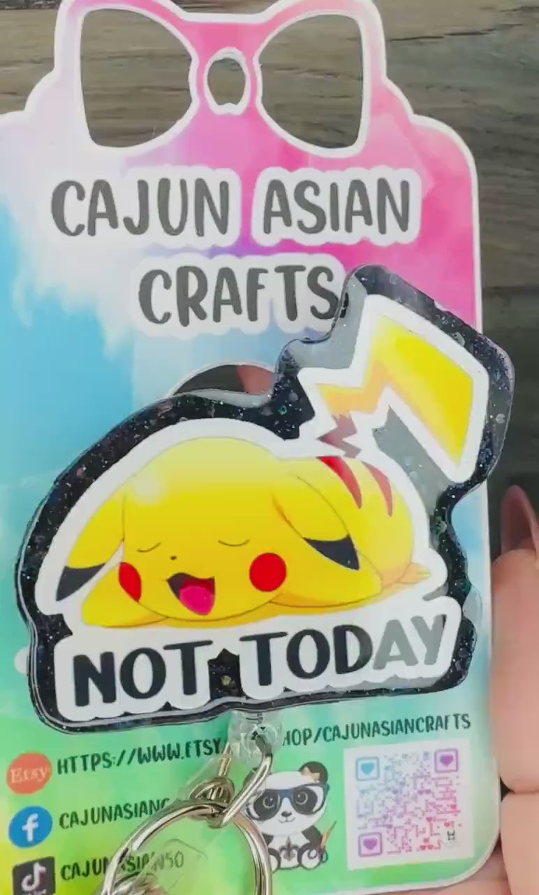 Tired Pikachu Pokemon Inspired Badge Reel/ID Clip-Retractable Clips-(Alligator, Belt, MRI Safe, Carabiner) & Non-Retractable Clips