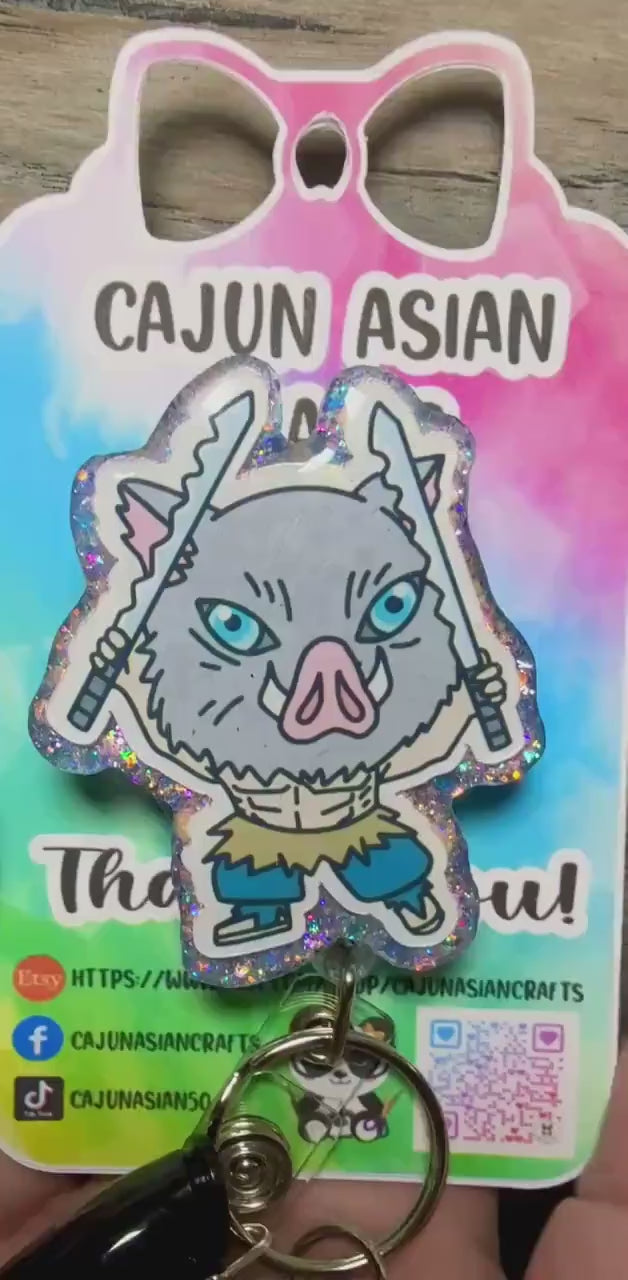 Cute Demon Anime Boar Badge Reel/ID Clip Retractable-(Alligator, Belt, MRI Safe, Carabiner Clips) & Non-Retractable Clips