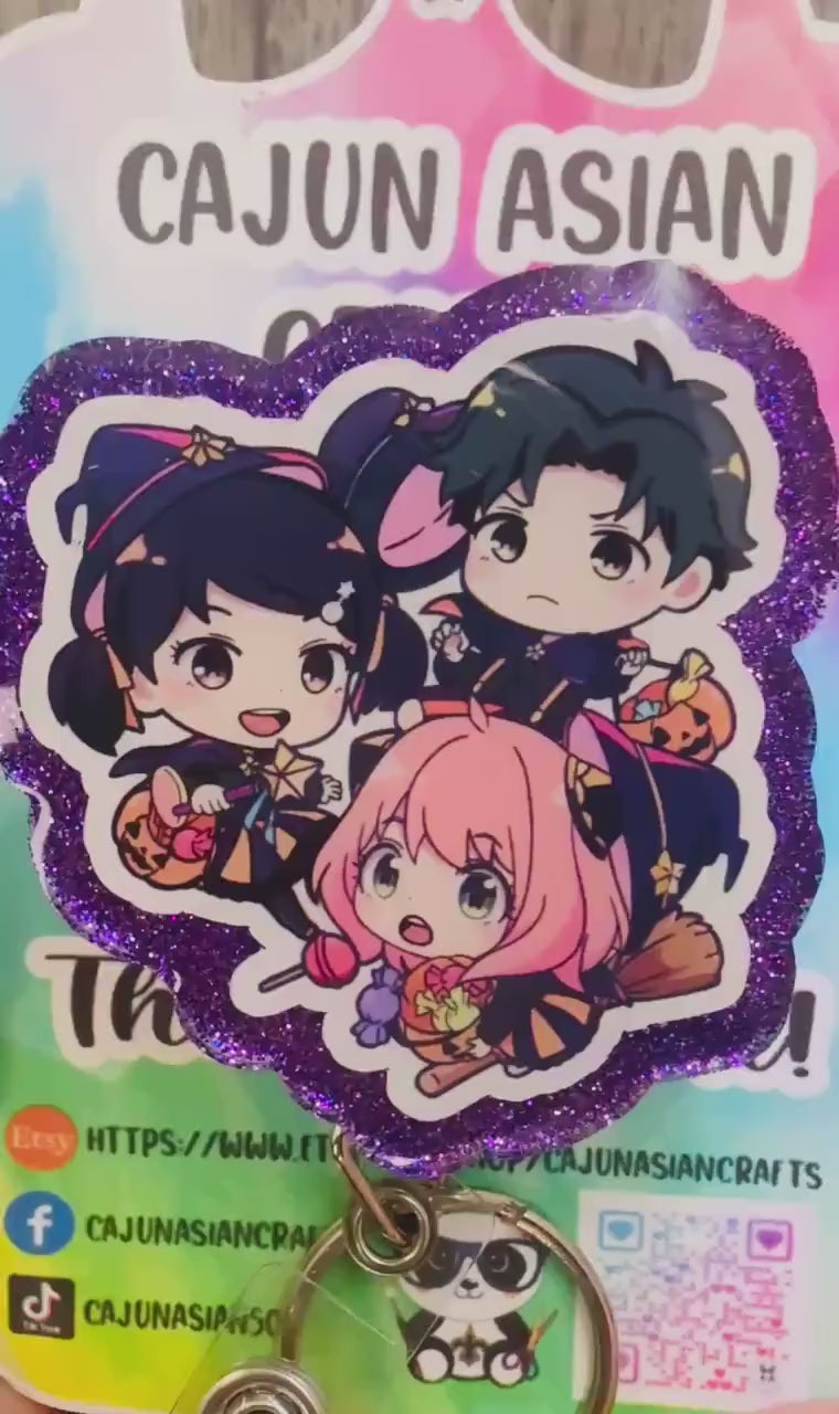 Halloween Spy Anime Inspired Badge Reel/ID Clip Retractable-(Alligator, Belt, MRI Safe, Carabiner Clips) & Non-Retractable Clips