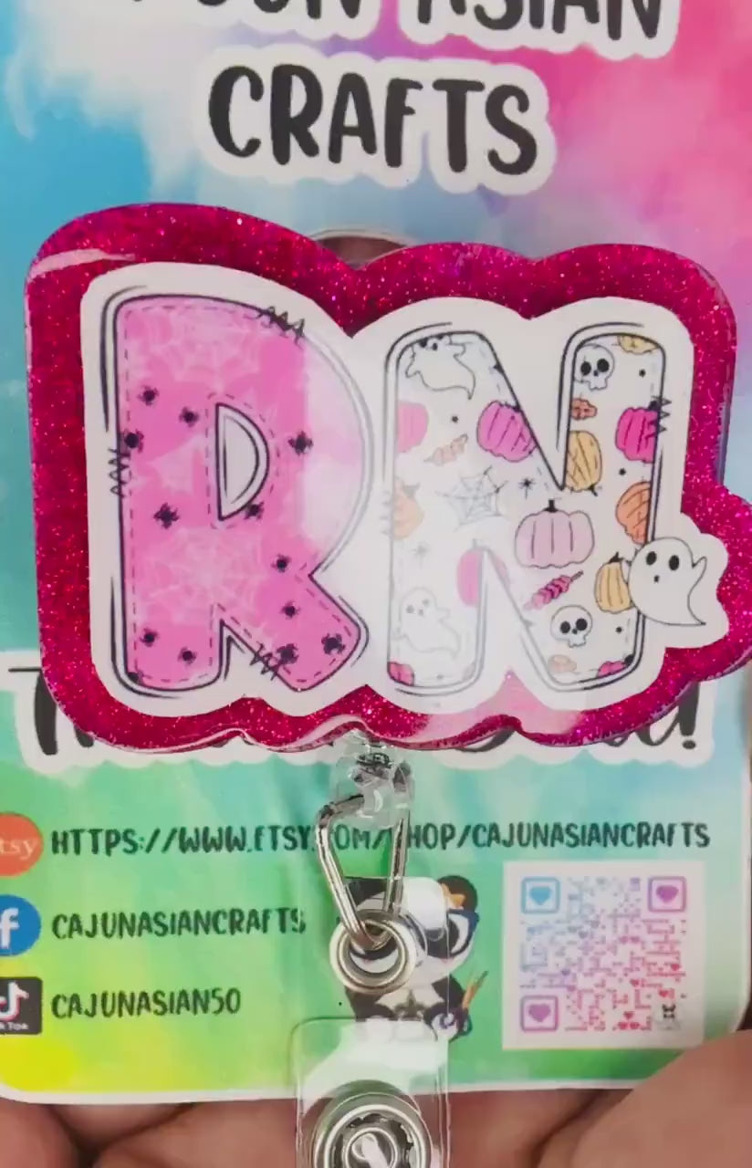 Halloween Nurse Badge Reel/ ID Clip-Retractable Clips-(Alligator, Belt, MRI Safe, Carabiner) & Non-Retractable Clips