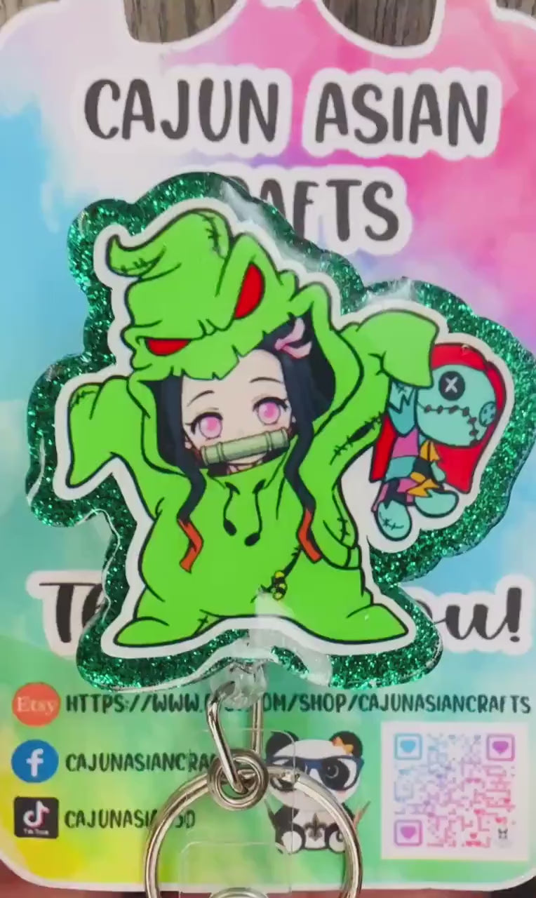 Cute Demon Girl/Boogie Anime Halloween Badge Reel/ID Clip-Retractable Clips-(Alligator, Belt, MRI Safe, Carabiner) & Non-Retractable Clips