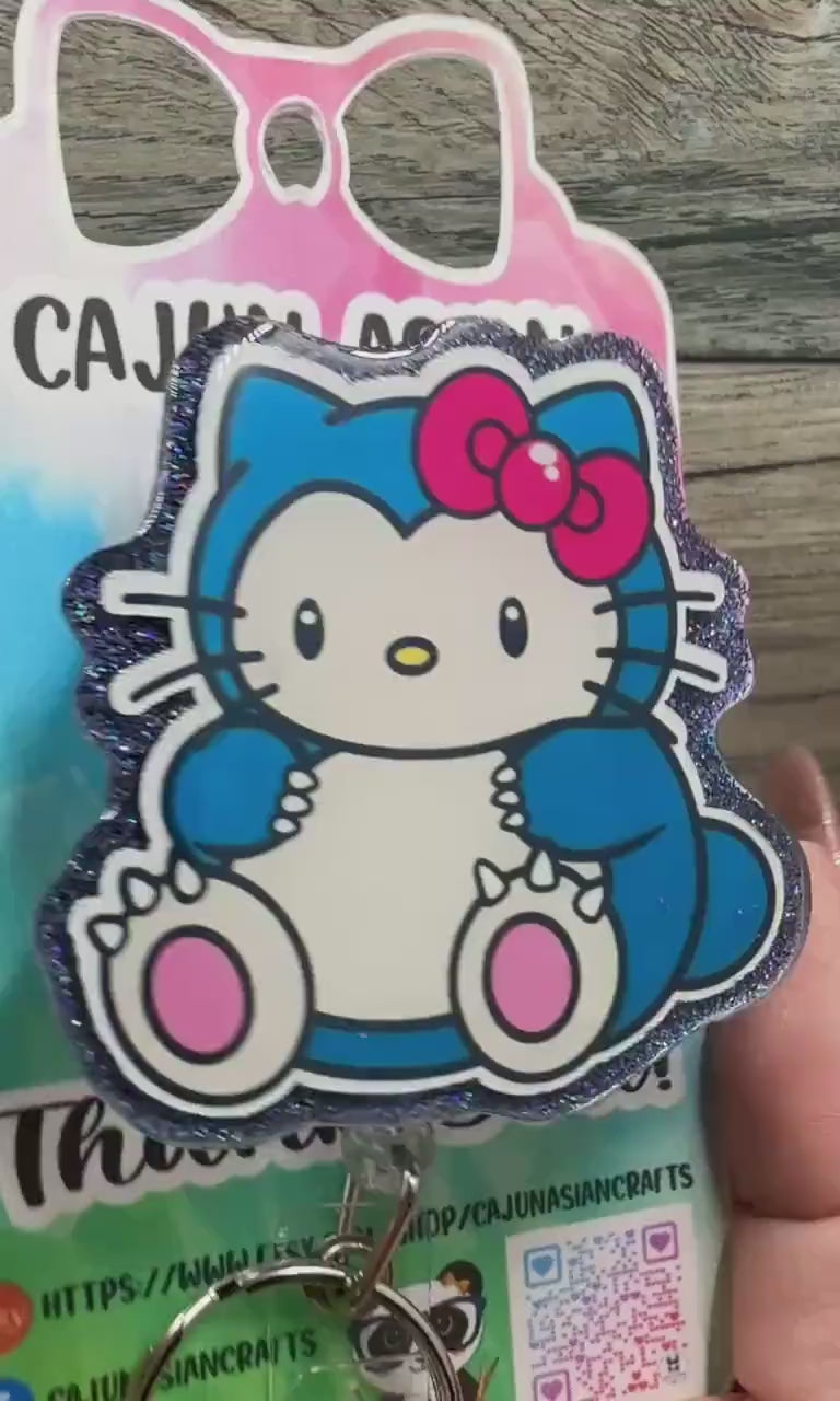 Cute Snorlax Inspired Kitty Badge Reel/ID Clip-Retractable Clips-(Alligator, Belt, MRI Safe, Carabiner) & Non-Retractable Clips