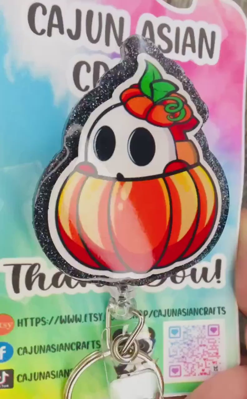 Halloween Shy Guy Inspired Badge Reel/ID Clip Retractable-(Alligator, Belt, MRI Safe, Carabiner Clips) & Non-Retractable Clips