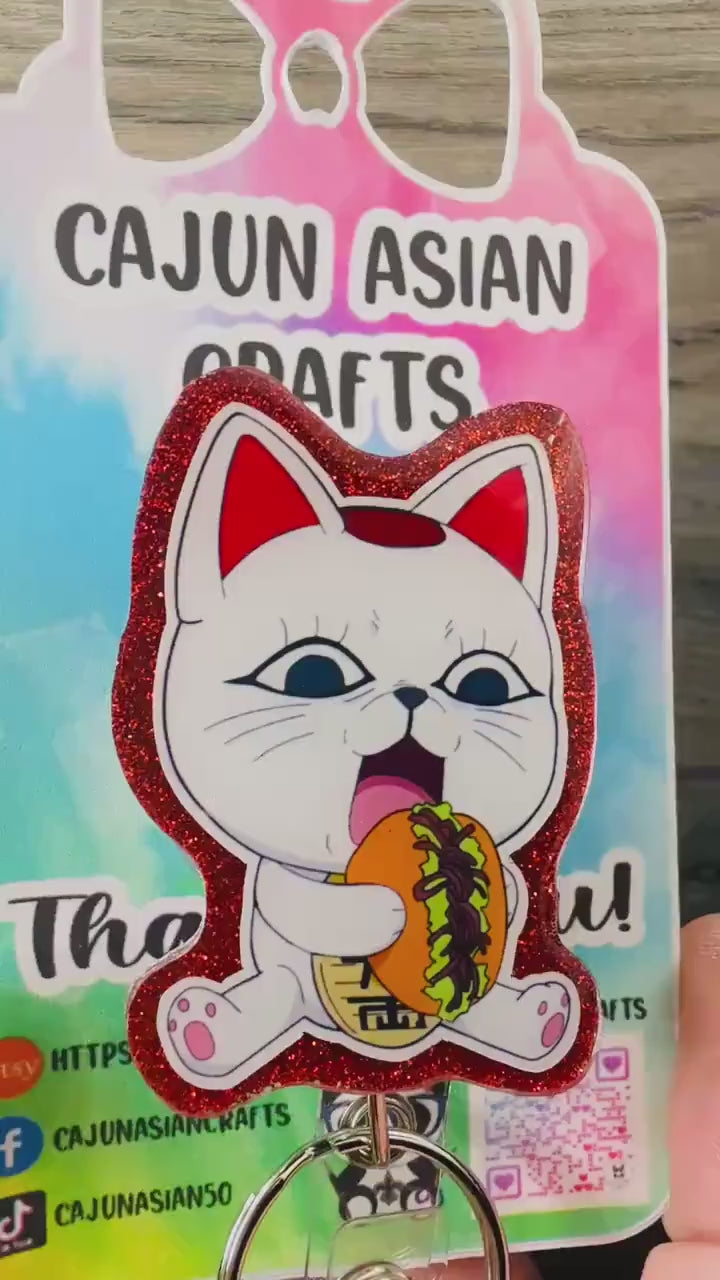 Anime Cat Granny Inspired Badge Reel/ID Clip Retractable-(Alligator, Belt, MRI Safe, Carabiner Clips) & Non-Retractable Clips