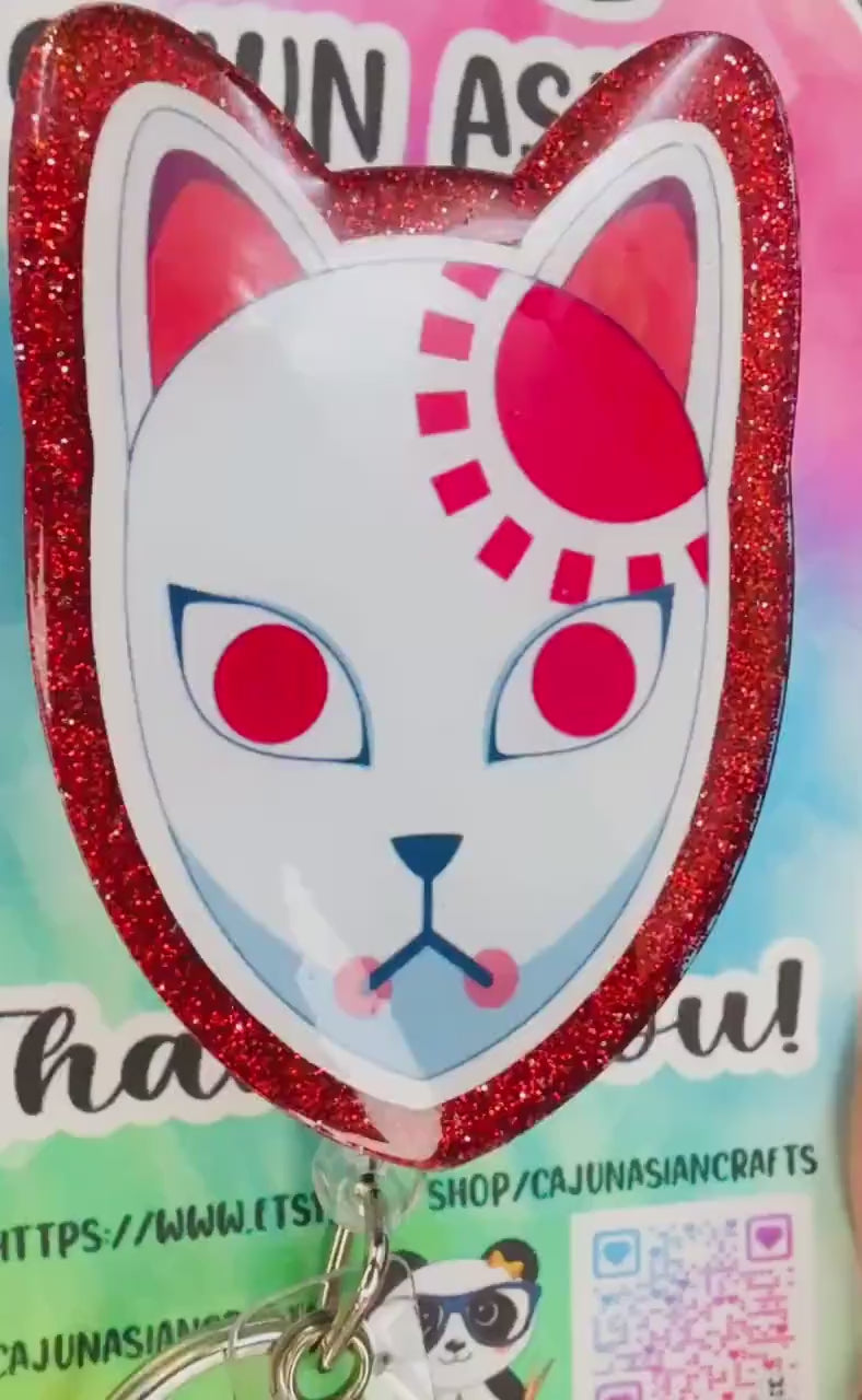 Demon Anime Mask Badge Reel/ID Clip Retractable-(Alligator, Belt, MRI Safe, Carabiner Clips) & Non-Retractable Clips