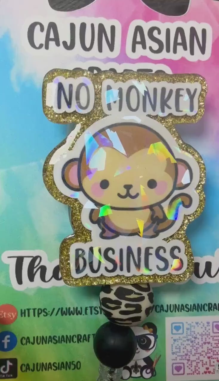 Cute No Monkey Business Badge Reel/ID Clip-Retractable Clips-(Alligator, Belt, MRI Safe, Carabiner) & Non-Retractable Clips