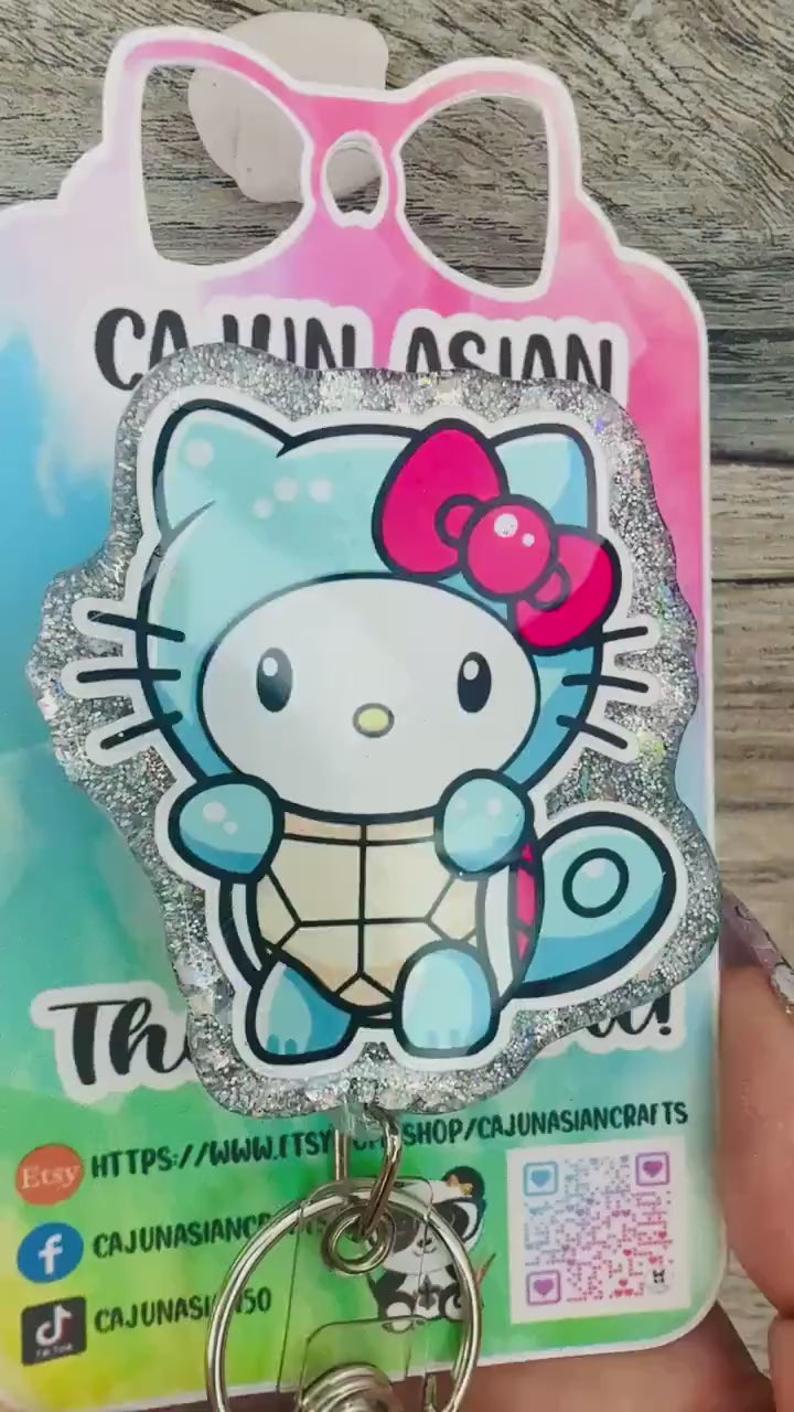 Cute Squirtle Inspired Kitty Badge Reel/ID Clip Retractable-(Alligator, Belt, MRI Safe, Carabiner Clips) & Non-Retractable Clips