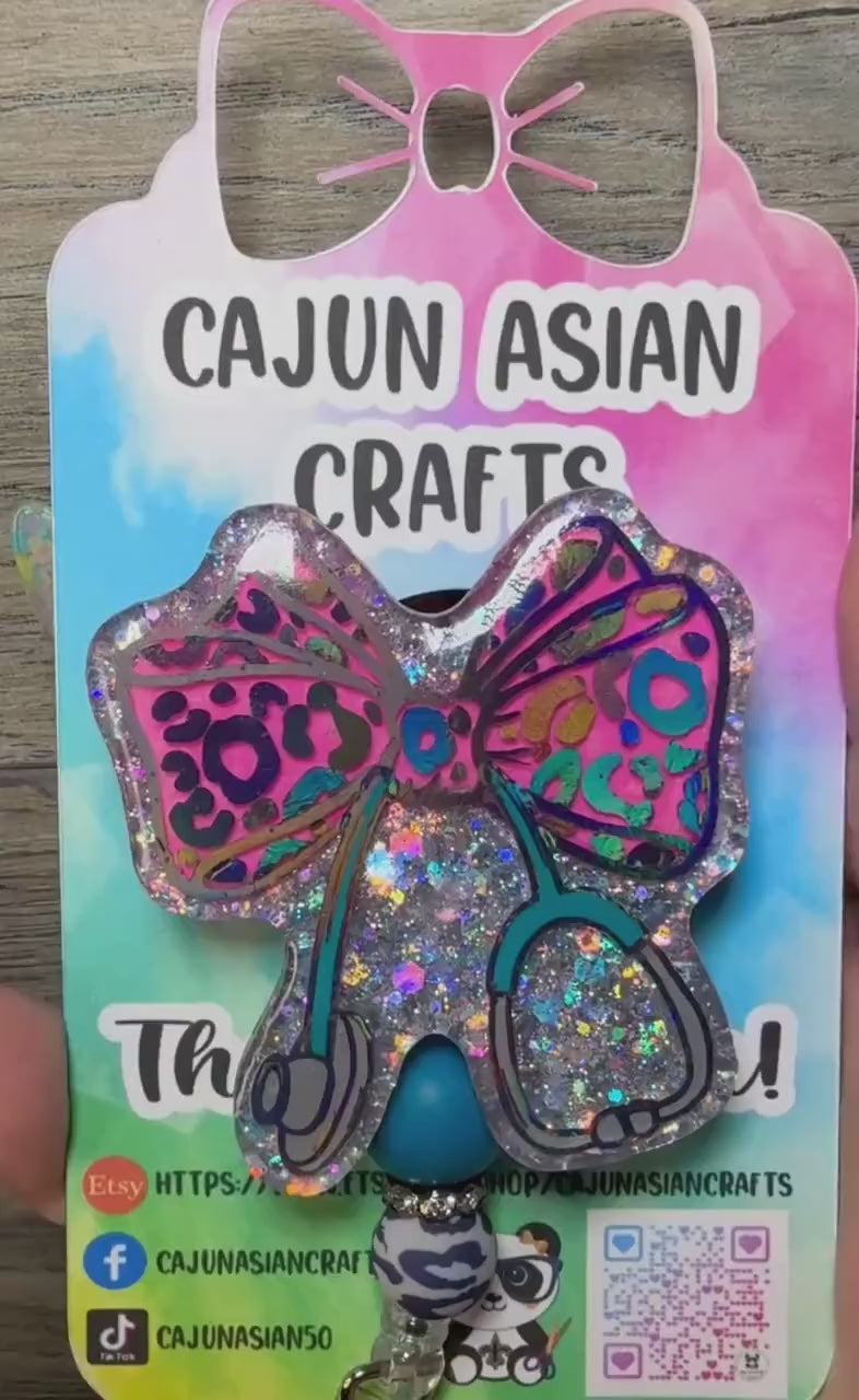 Stethoscope Bow Badge Reel/ ID Clip-Retractable Clips-(Alligator, Belt, MRI Safe, Carabiner) & Non-Retractable Clips