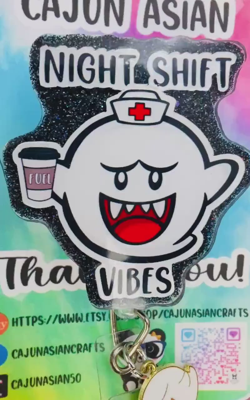 Night Shift Boo Badge Reel/ID Clip Retractable-(Alligator, Belt, MRI Safe, Carabiner Clips) & Non-Retractable Clips