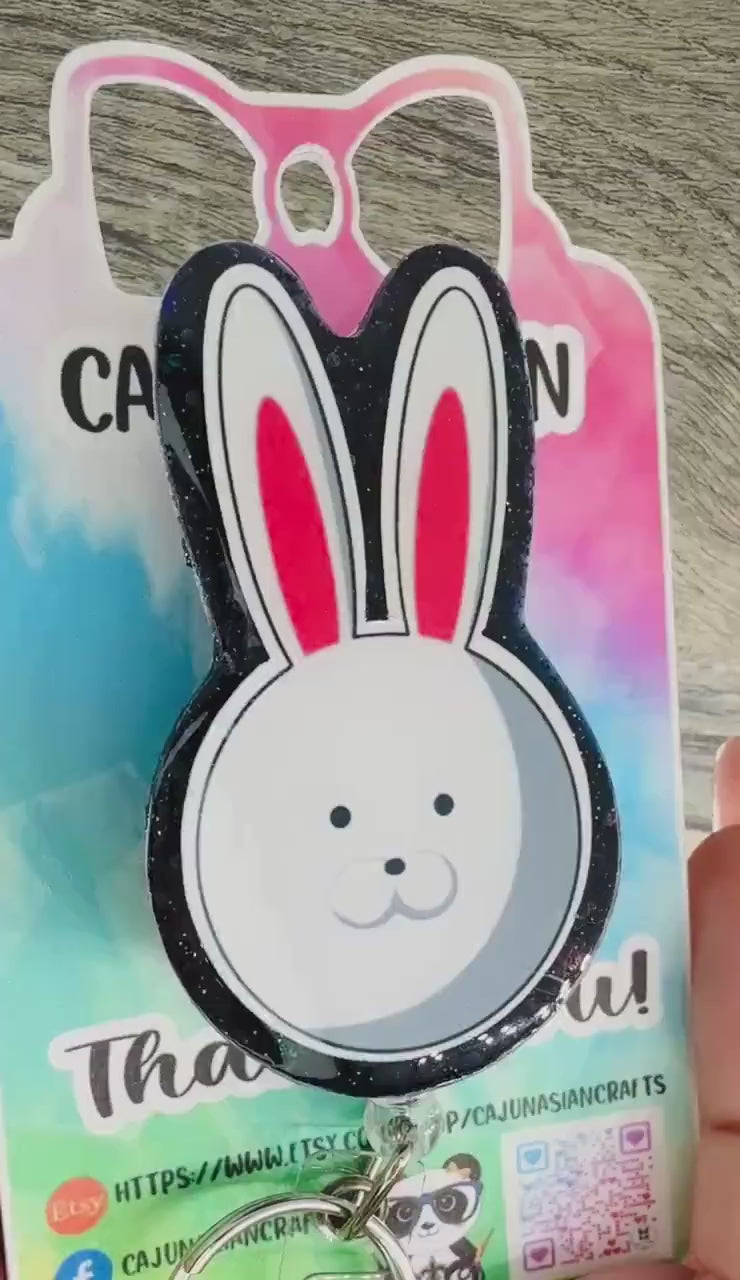 Rabbit Mask Ghoul Anime Badge Reel/ID Clip-Retractable Clips-(Alligator, Belt, MRI Safe, Carabiner) & Non-Retractable Clips